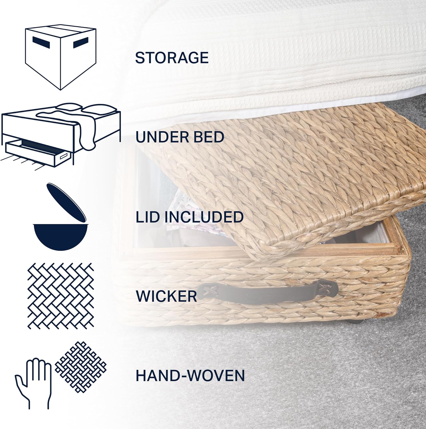 BSK1006A 26.38" Chett Minimalist Hand-Woven Hyacinth/Wood Underbed Storage Bin / Natural