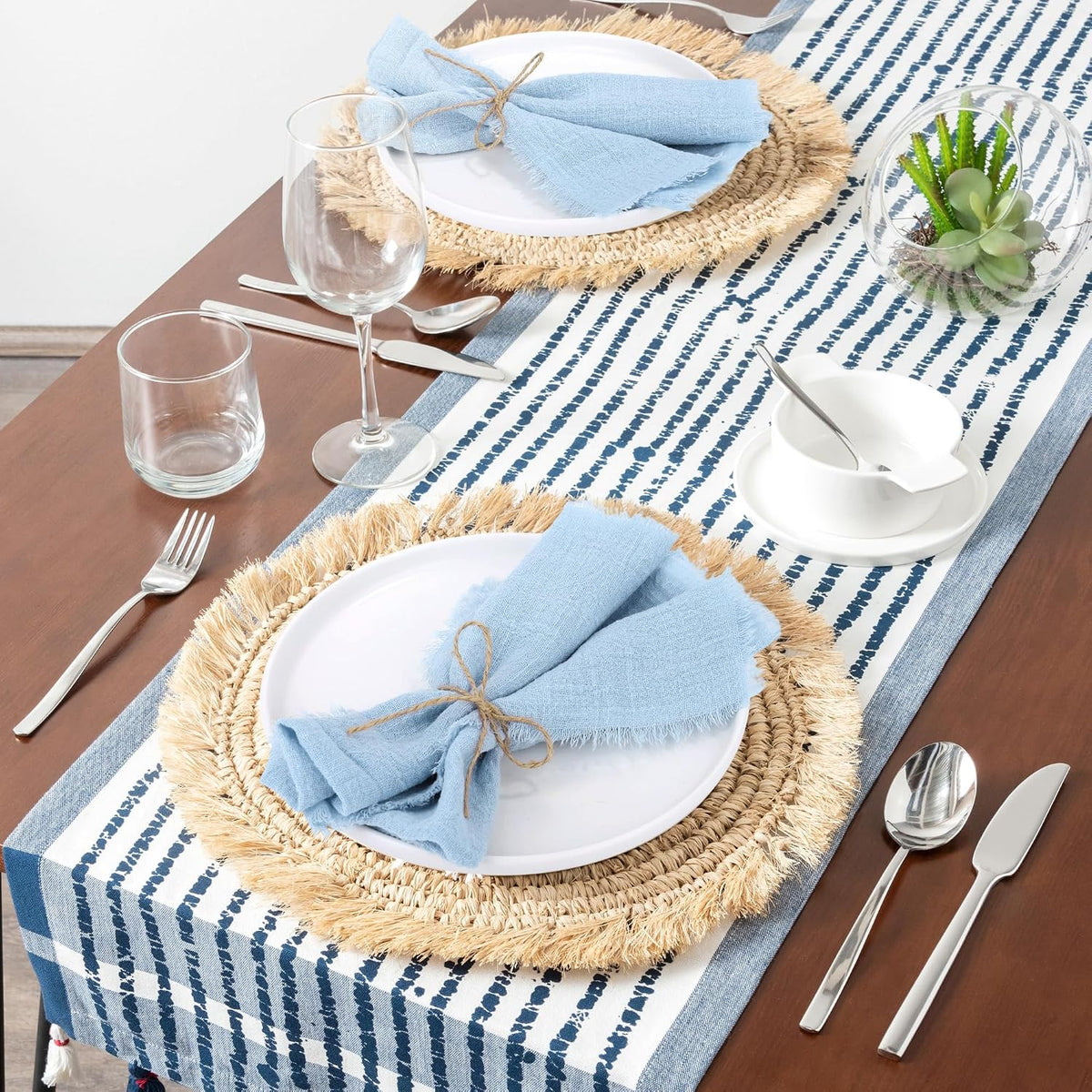 TURSTIN 24 Pieces Cotton Linen Cloth Napkin Handmade Cloth Napkin with Fringe 17 x 17 Inch Soft Cloth Dinner Wedding