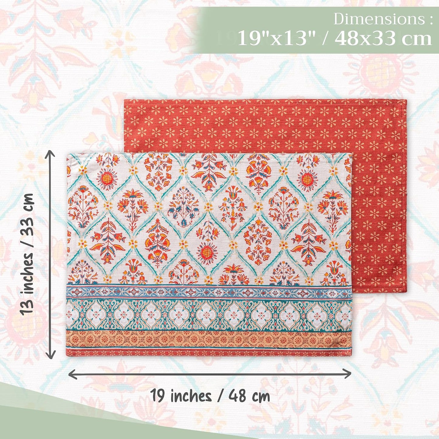 Maison d' Hermine Placemats Set of 4 Reusable 100% Cotton (13"x19") | Cloth Place Mats Washable Table Mats for Kitchen
