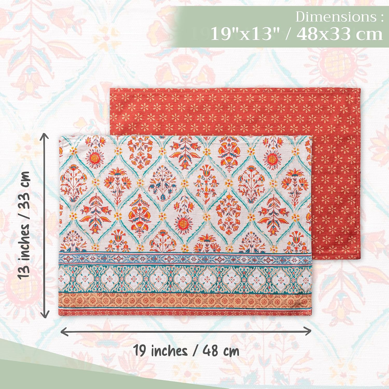 Maison d' Hermine Placemats Set of 4 Reusable 100% Cotton (13"x19") | Cloth Place Mats Washable Table Mats for Kitchen