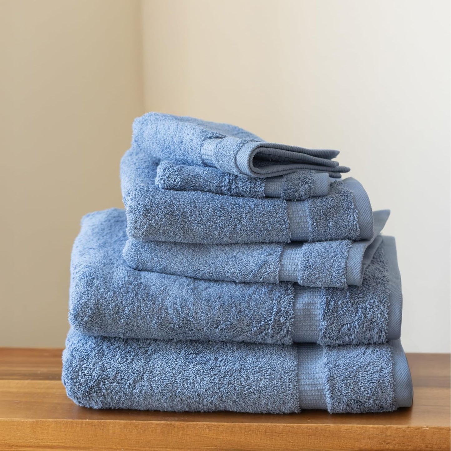 SALBAKOS 100% Turkish Cotton Bathroom Towel Set of 6-Piece, Blue | 630 Gsm Thick Super Soft Highly Absorbent 2 Bath + 2