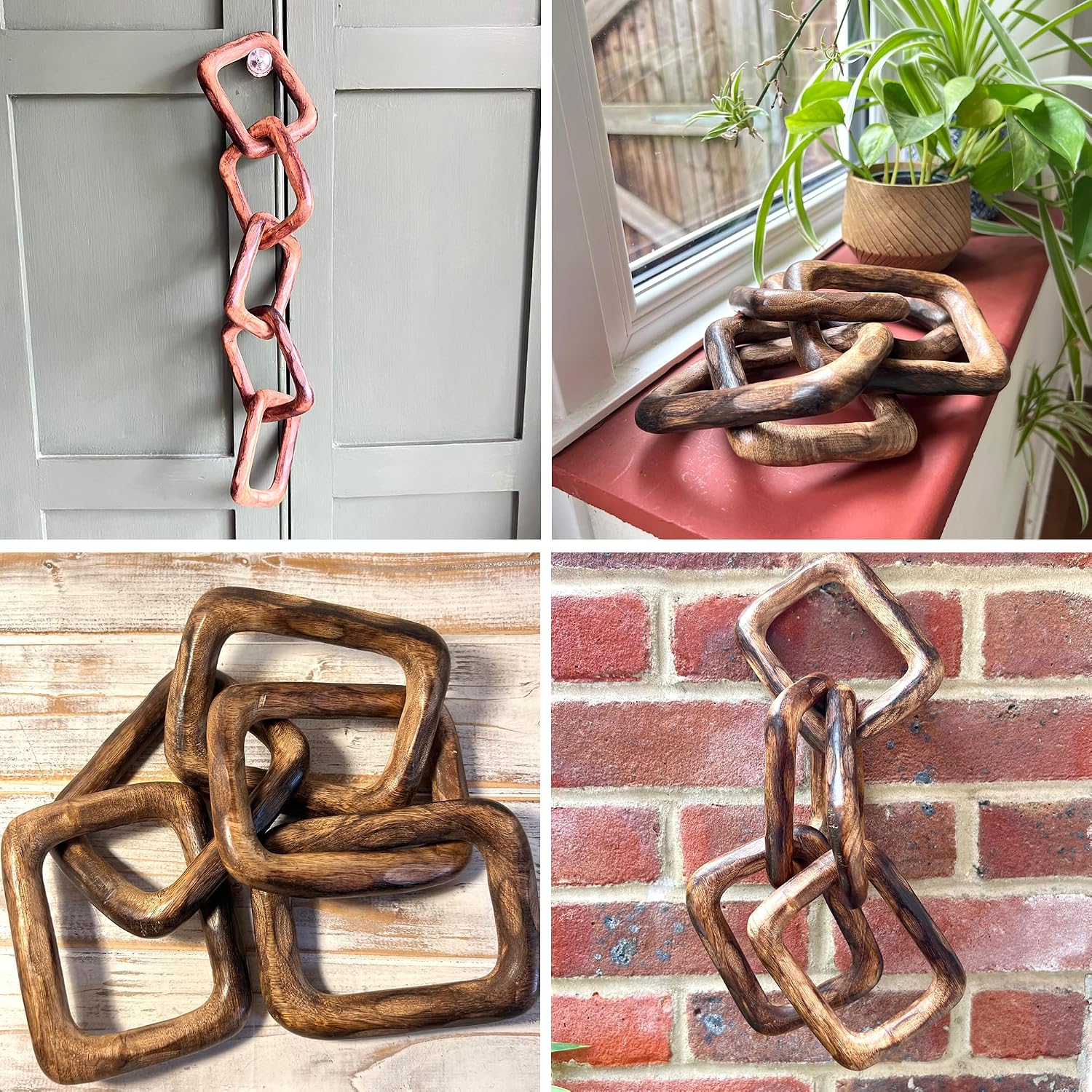 Rustic Wooden rectangular 5-Link Chain Ornament