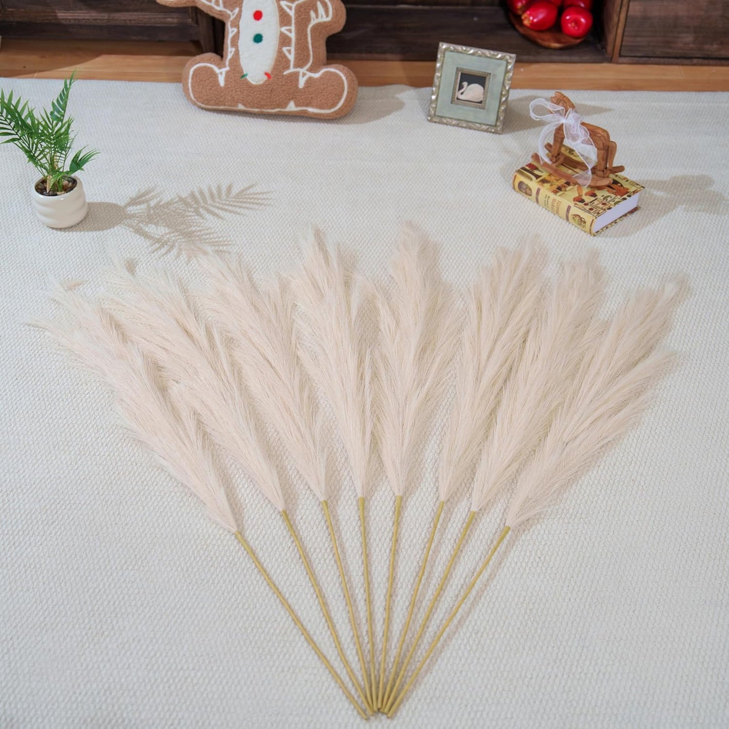 Cream Pampa " 8pcsTall Fluffy Feather Flowers / 43.3 / Faux Beige / Set of 8