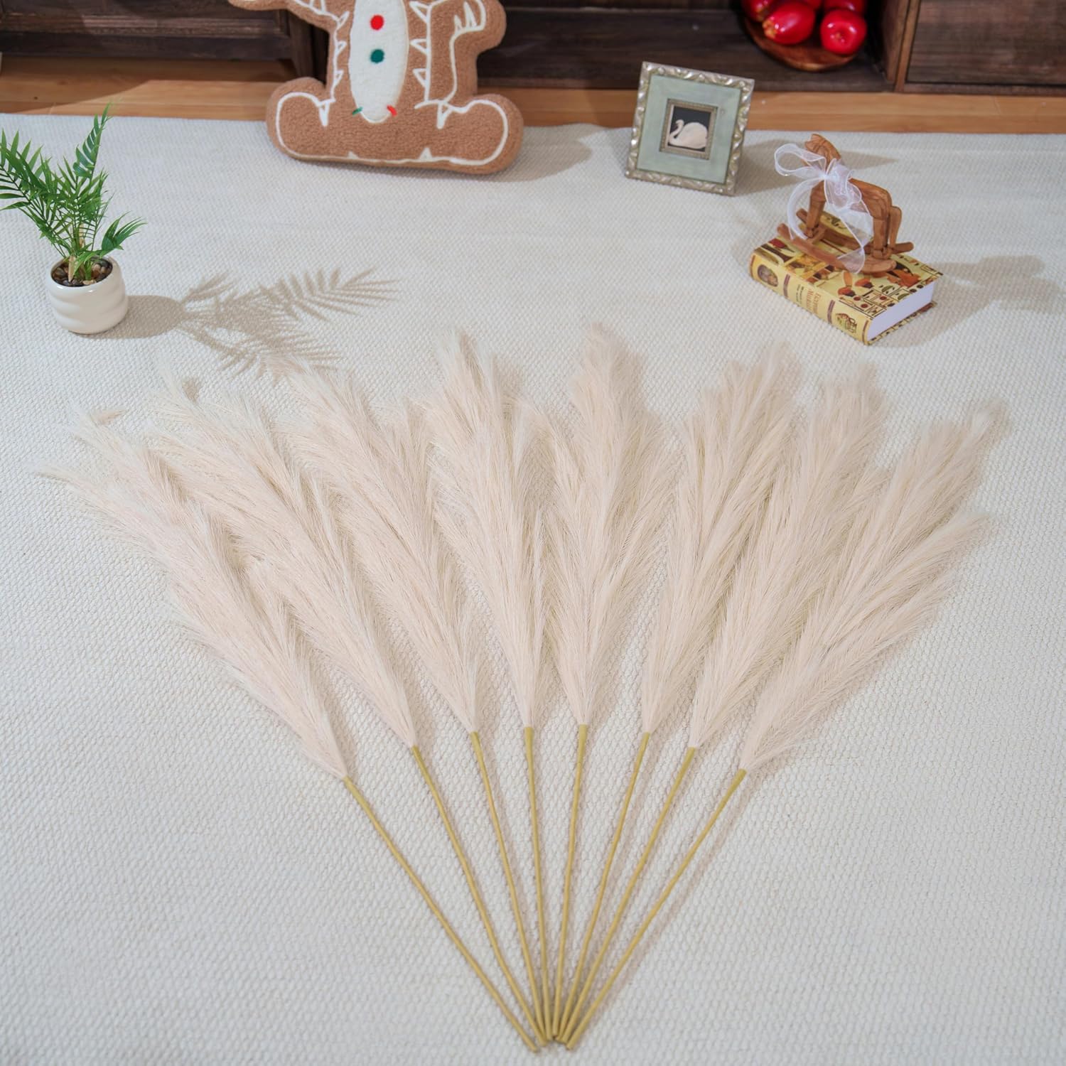 Cream Pampa " 8pcsTall Fluffy Feather Flowers / 43.3 / Faux Beige / Set of 8