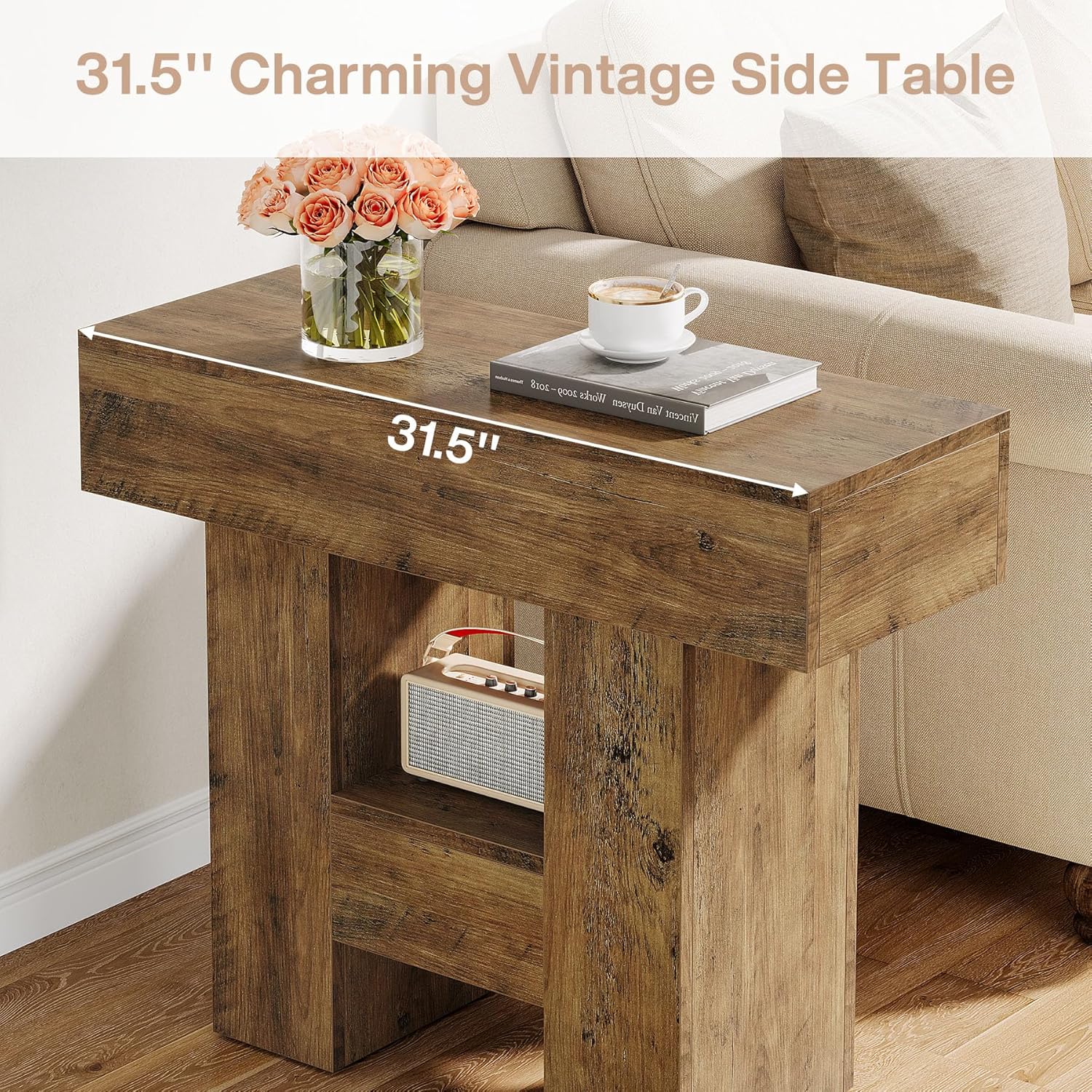 Rustic Wooden Sofa Side / Rustic Brown