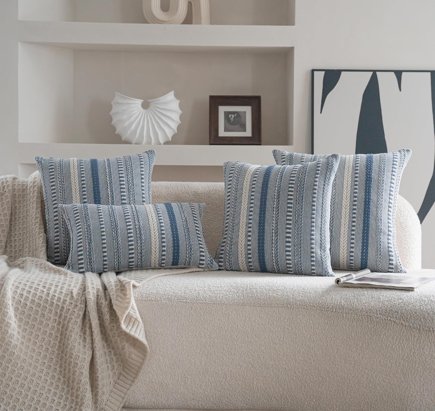 Boho Throw Pillow Covers / Blue / 20 x 12 / Set of 2