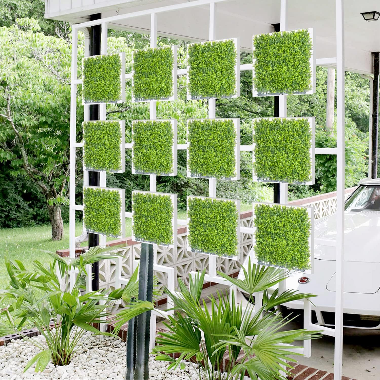 Artificial Plant Fence Panel Faux Leaves Grass Wall Privacy / 20 x 20 / Mimose Leaves / Set of 6