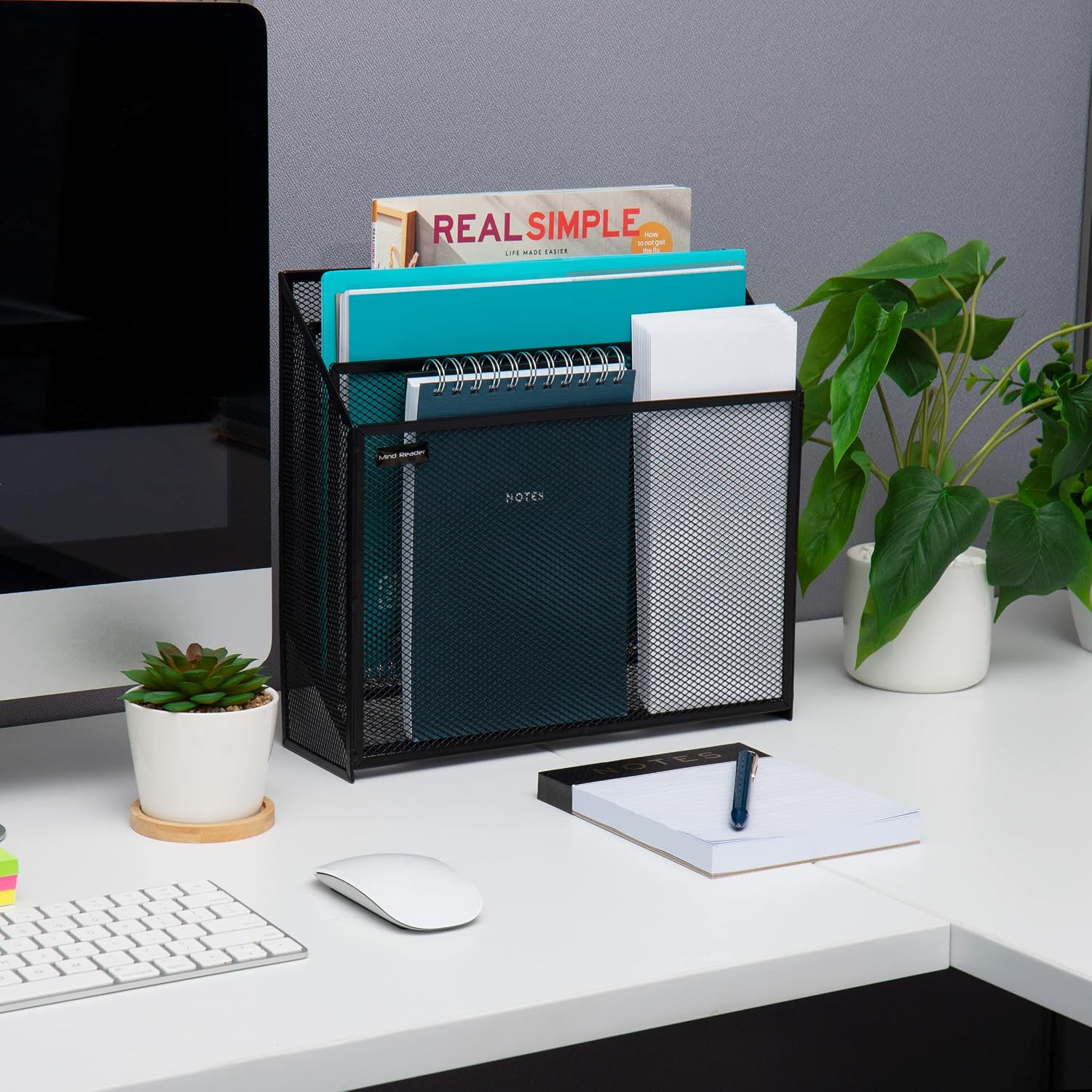 Mind Reader Vertical File Storage, Desktop Organizer, Workspace, Office, Metal Mesh, 12.5"L x 3.75"W x 11.5"H, Black