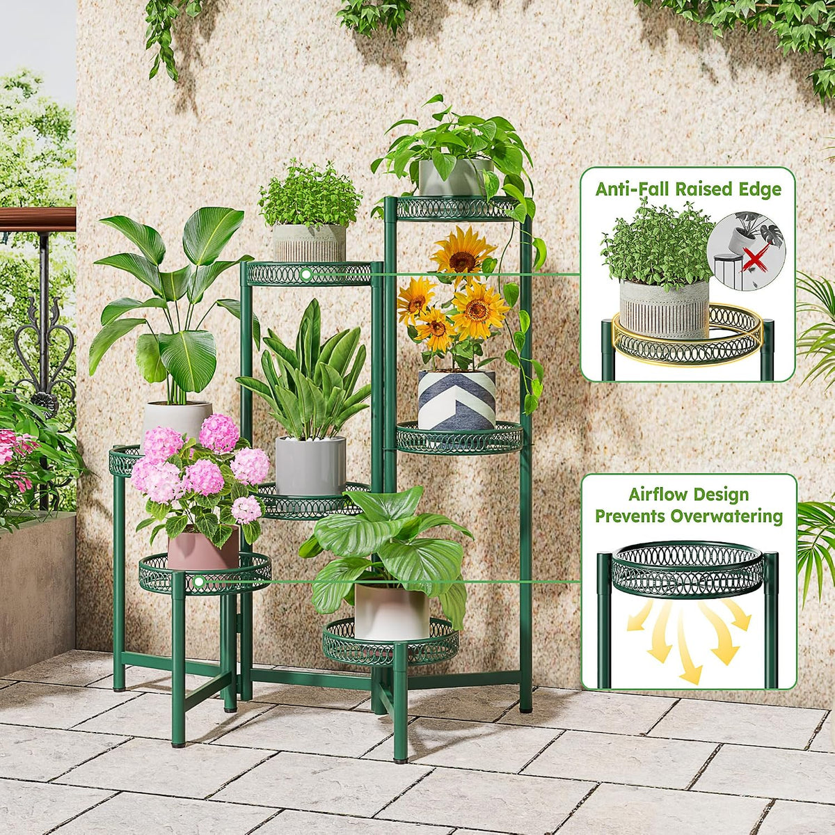 7 Tier Metal Corner Plant Stand Indoor Outdoor, Folding Tall Plant Rack, Heavy Duty Wrought Iron Flower Pot Stand