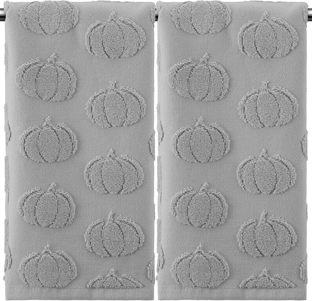 Mindsoft 2 Pcs Fall Hand Towels 3D Pumpkin Jacquard,Light Gray