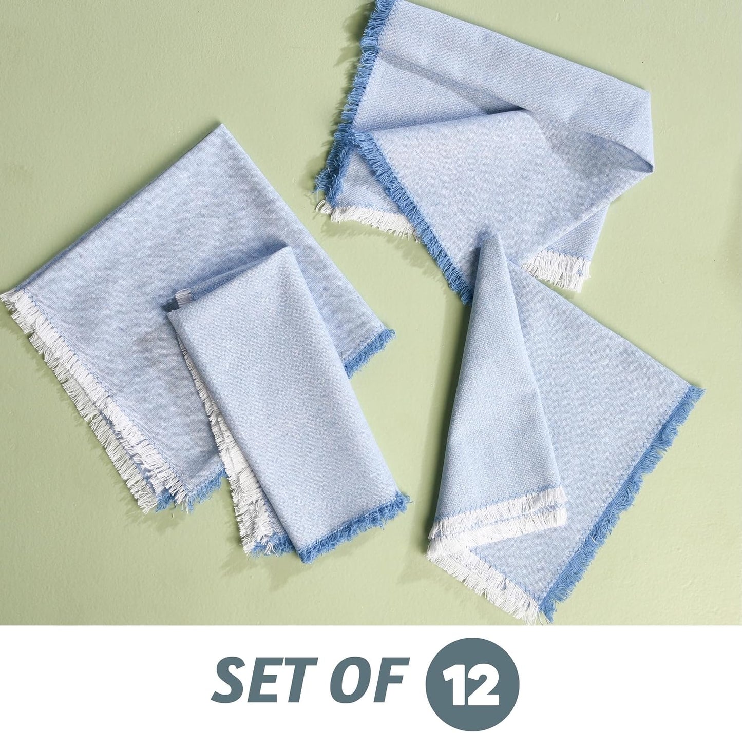 Folkulture Cloth Napkins, Set of 12, Fringe Blue (18x18 Inch) | 100% Cotton, Decorative, Machine Washable, Soft