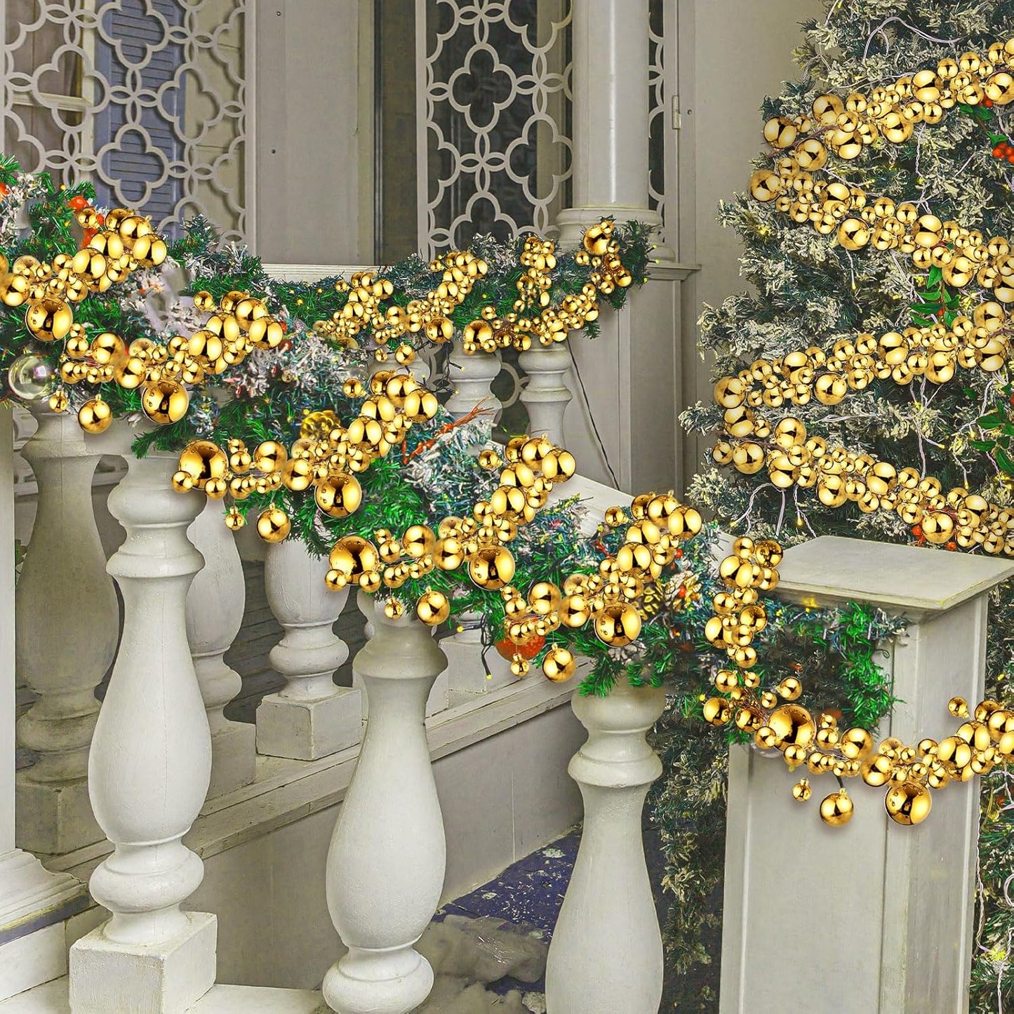 2 Pcs 6 ft Christmas Ball Ornament Garland, Gold | Bauble Bulb Christmas Tree Ball Decoration Shatterproof Ornaments