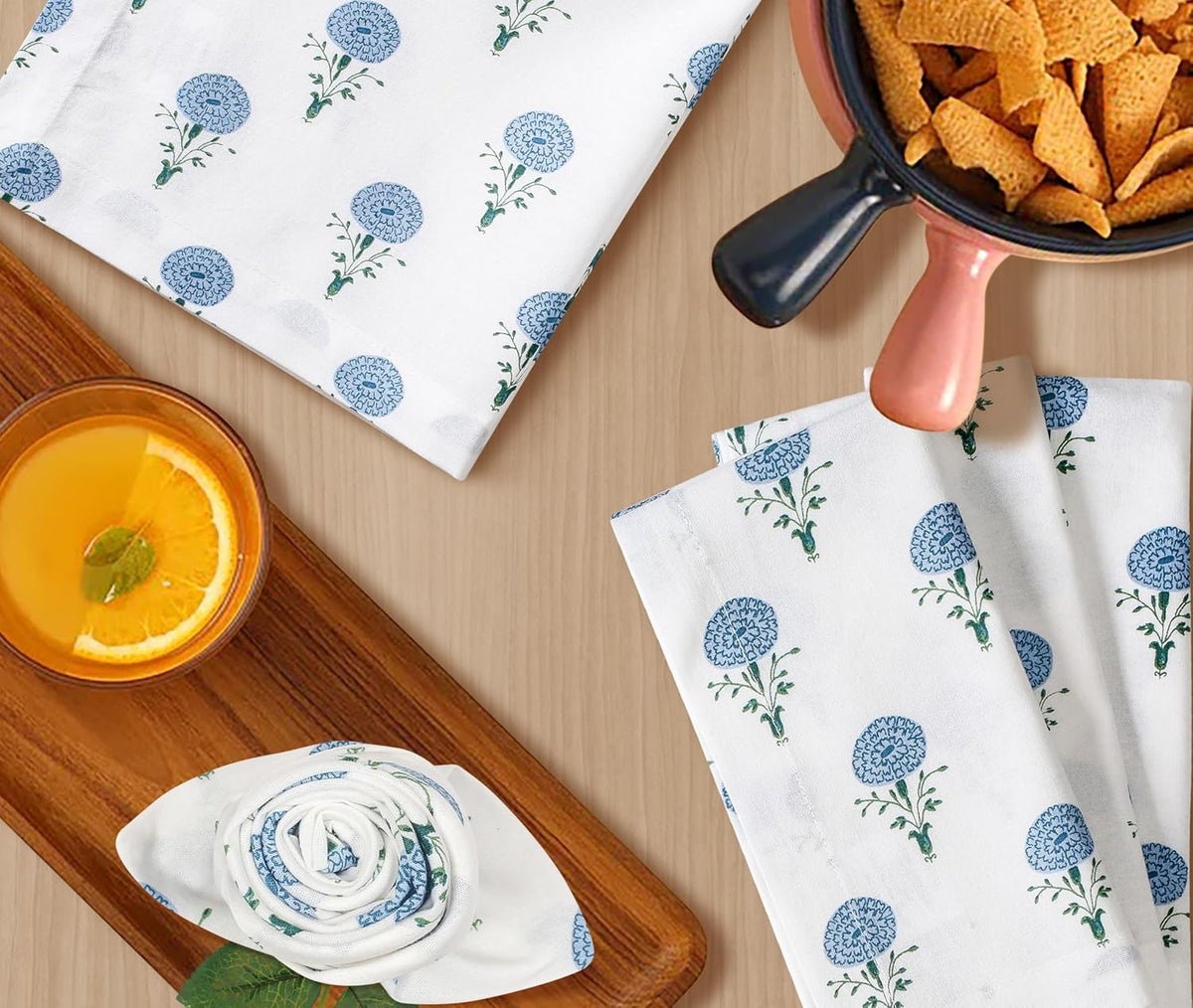 Bedding Craft Printed Dinner Napkins Set of 12 – 18x18 Mushroom Design with 1" Fold – Durable Stylish Fabric Napkins