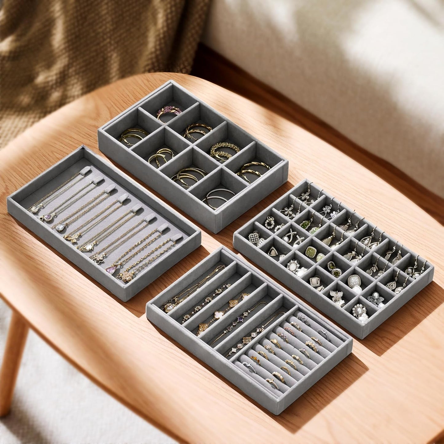 Velvet Jewelry Drawer Organizer Trays / Grey / Compact