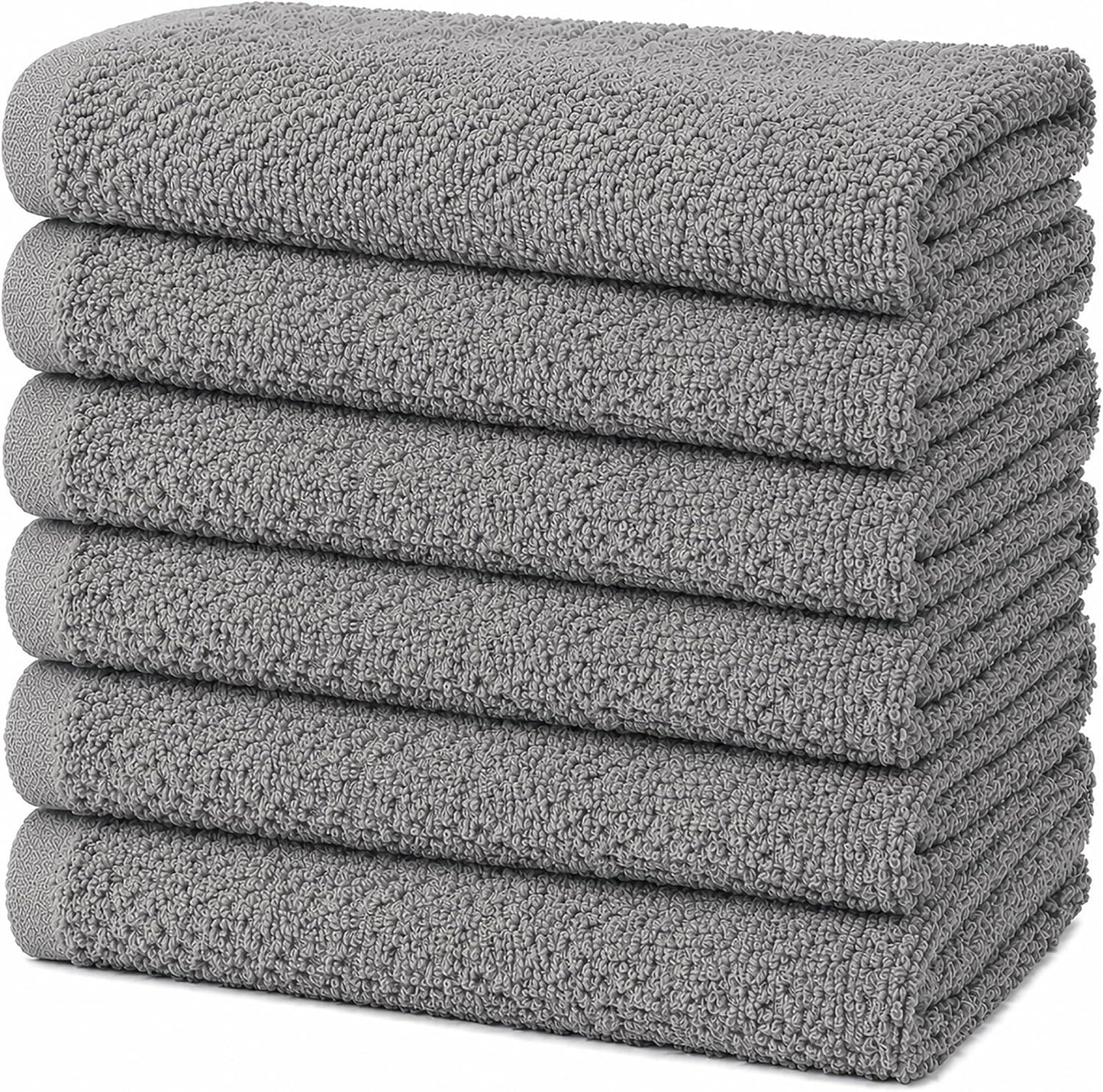 Bumble Kitchen Towels 6 Pack 100% Cotton 16"x26" - Grey Solid | 430 GSM Soft Kitchen Hand Towels with Hanging Loop