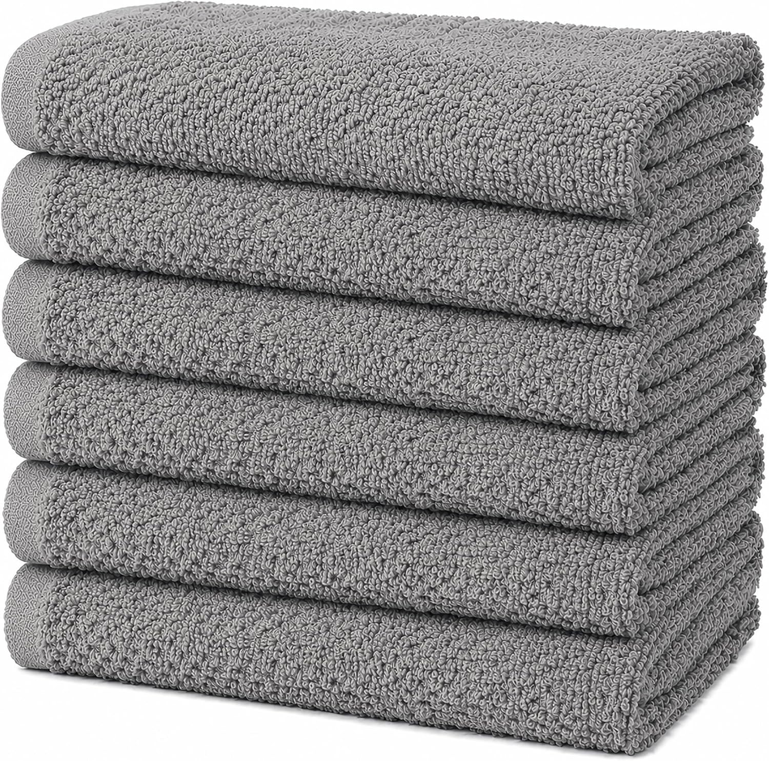 Bumble Kitchen Towels 6 Pack 100% Cotton 16"x26" - Grey Solid | 430 GSM Soft Kitchen Hand Towels with Hanging Loop