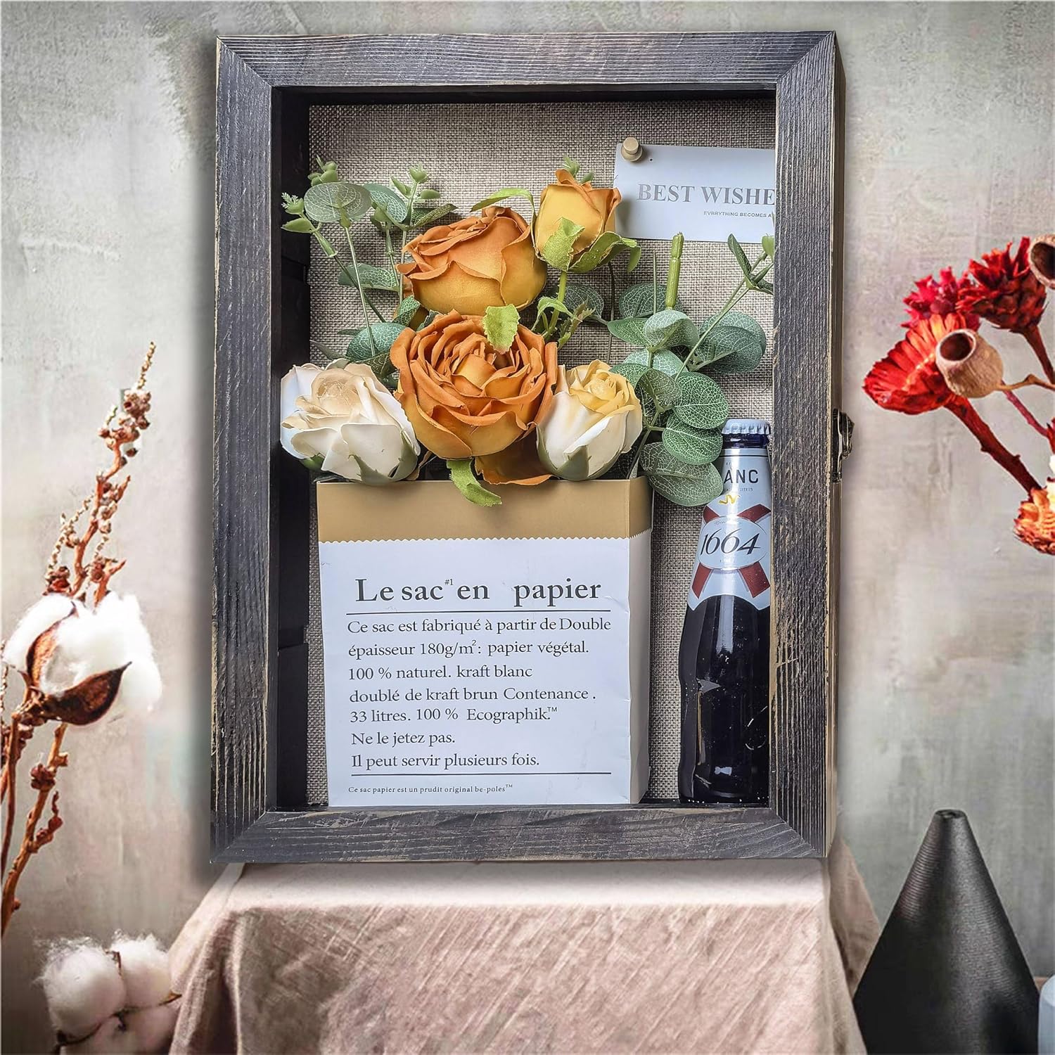 Black 11x16 Large Shadow Box Frame Deep Shadow Box with Shelves Pet Memorial Shadow Box Display Case with Linen Back