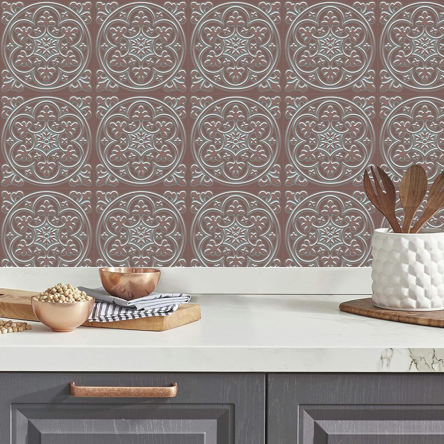 Peel and Stick Wall Tile Stickers Backsplash / Bronzen / 8 x 8