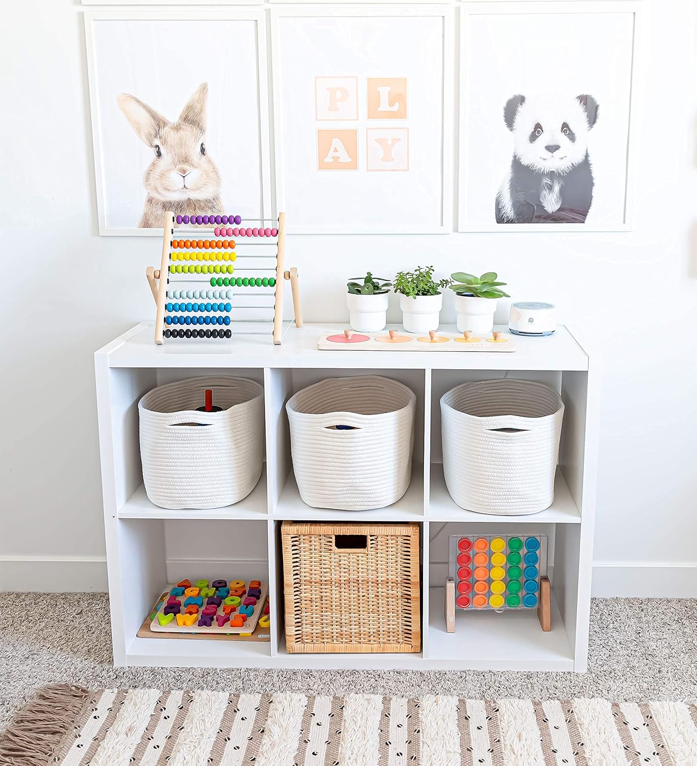 Woven Storage Baskets for Organizing / Full Off-white / 15 x 10 x 9 / Set of 3
