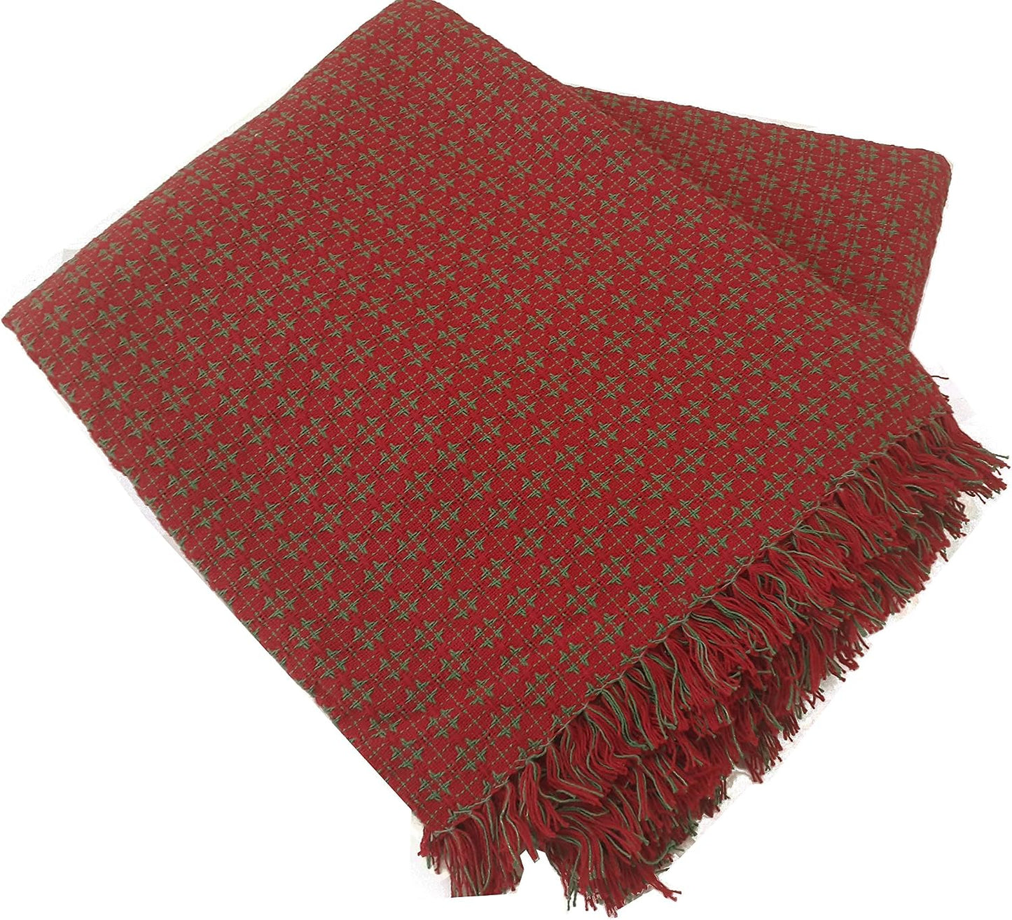 Table Cloth, Christmas Red & Green Woven Fringed, 100% Cotton Table Cover, Size 60x120 Inch, Suitable for Formal