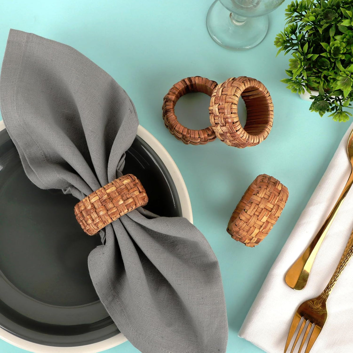 Natural Cane Napkin Rings Set of 36, Handwoven Table Decor, Bohemian Coastal Napkin Holders for Rustic Dining &