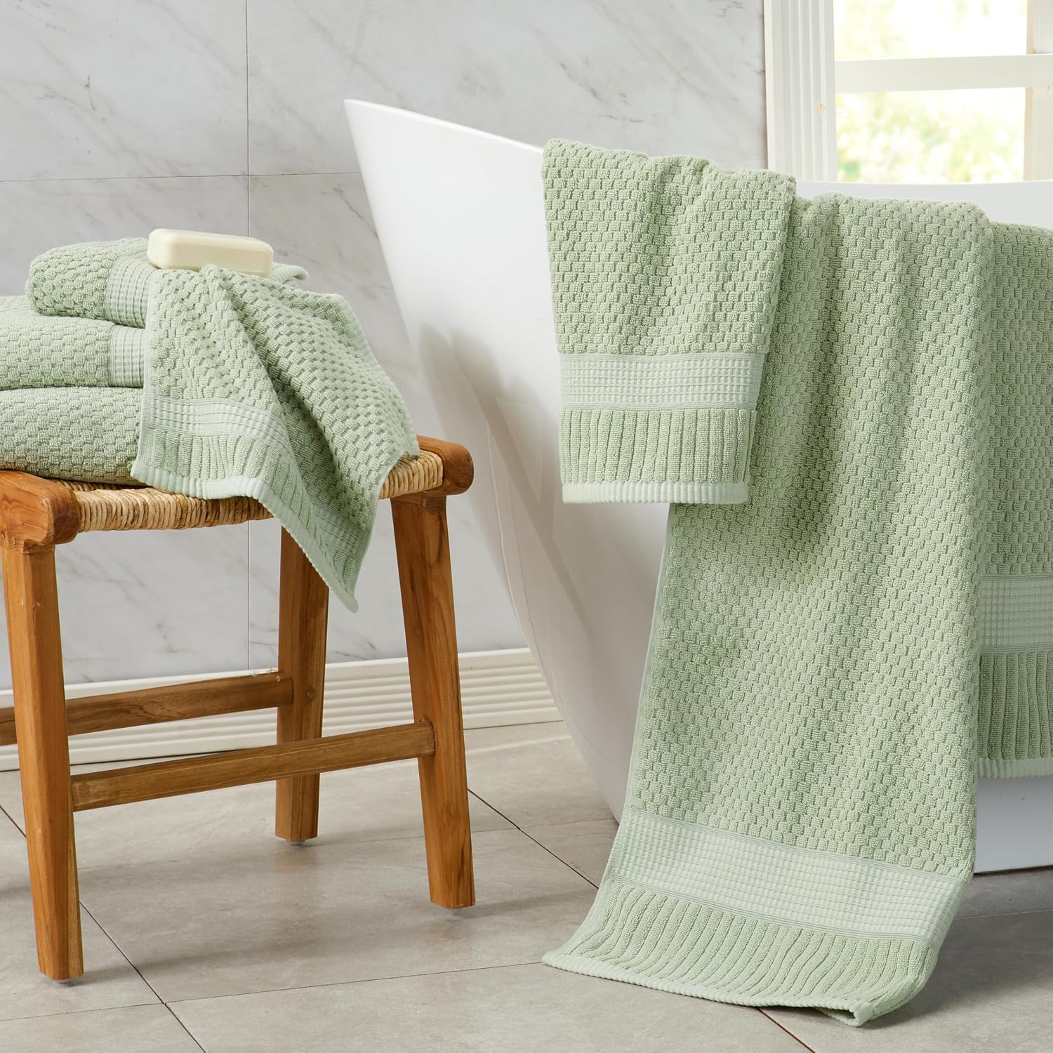 NY Loft 100% Cotton 4-Pack Bath Towel Set | Sage | Oeko-TEX | Quick-Dry | Four 30" x 52" Bath Towels | Super Absorbent