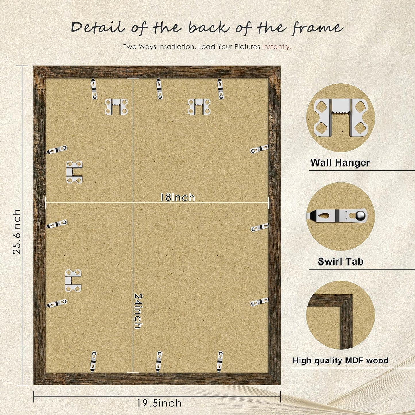 18x24 Rustic Brown Poster Frame, Picture Frame for Wall, 3 Pack | Fits 16x20 Photos With Mat or 18x24 Without Mat