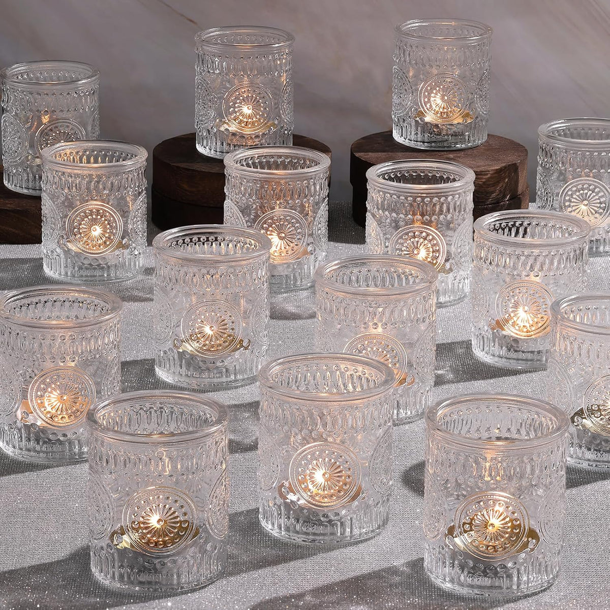 SHMILMH Fall Votive Candle Holder Set of 4, Mosaic Glass tealight Holders with Maple Leave for Halloween Thanksgiving Party Decorations