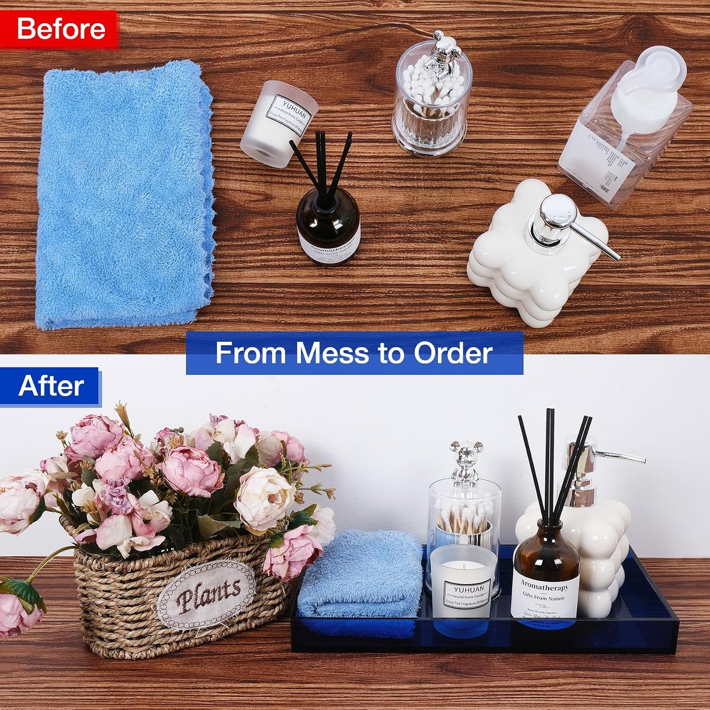 Acrylic Tray 5mm Thicken for Vanity Makeup / Blue / 12 x 6 x 1.2