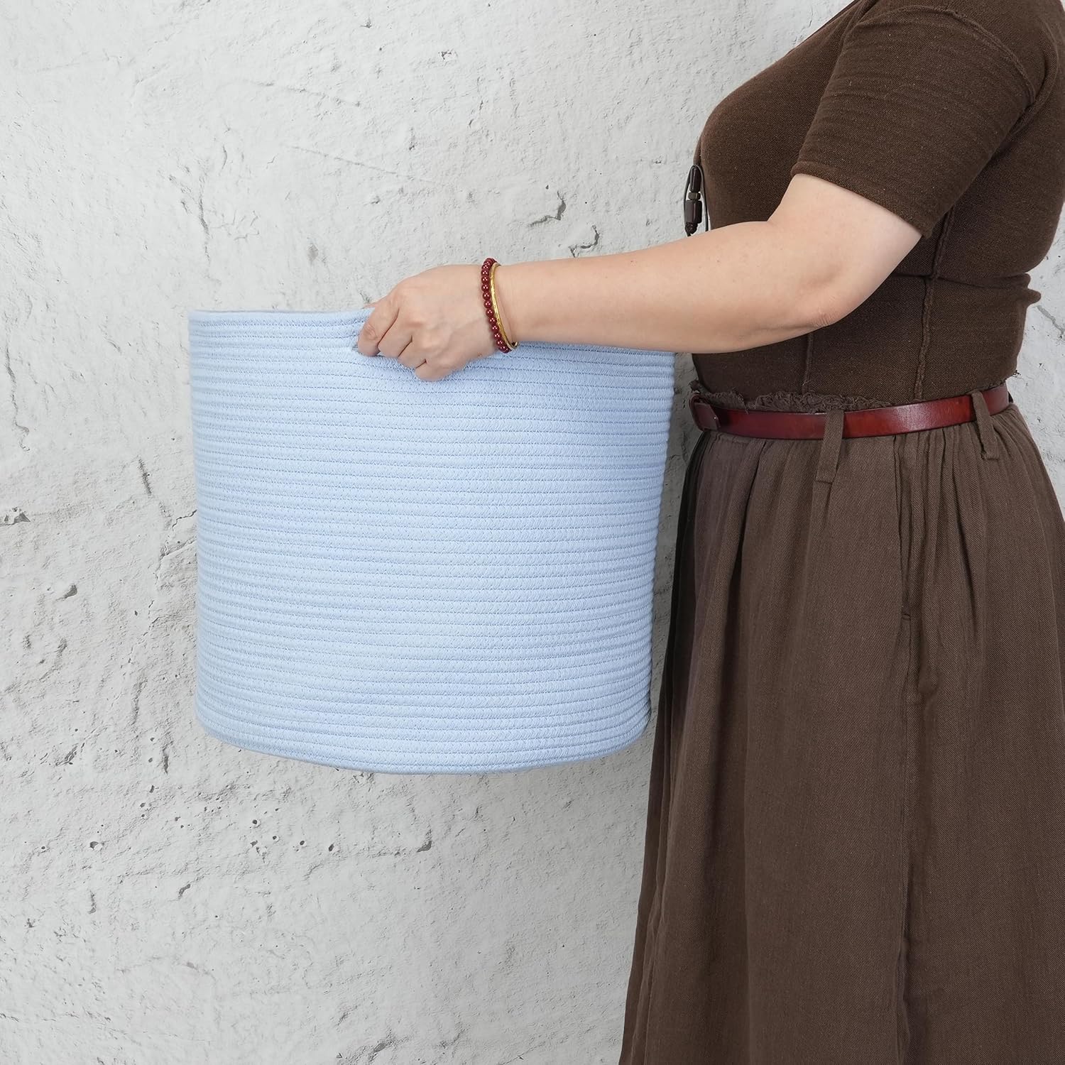 Cotton Rope Basket For Girls Boys Kids " Baby Laundry Baskets Nursery Bin Round / Blue / 16 x 14