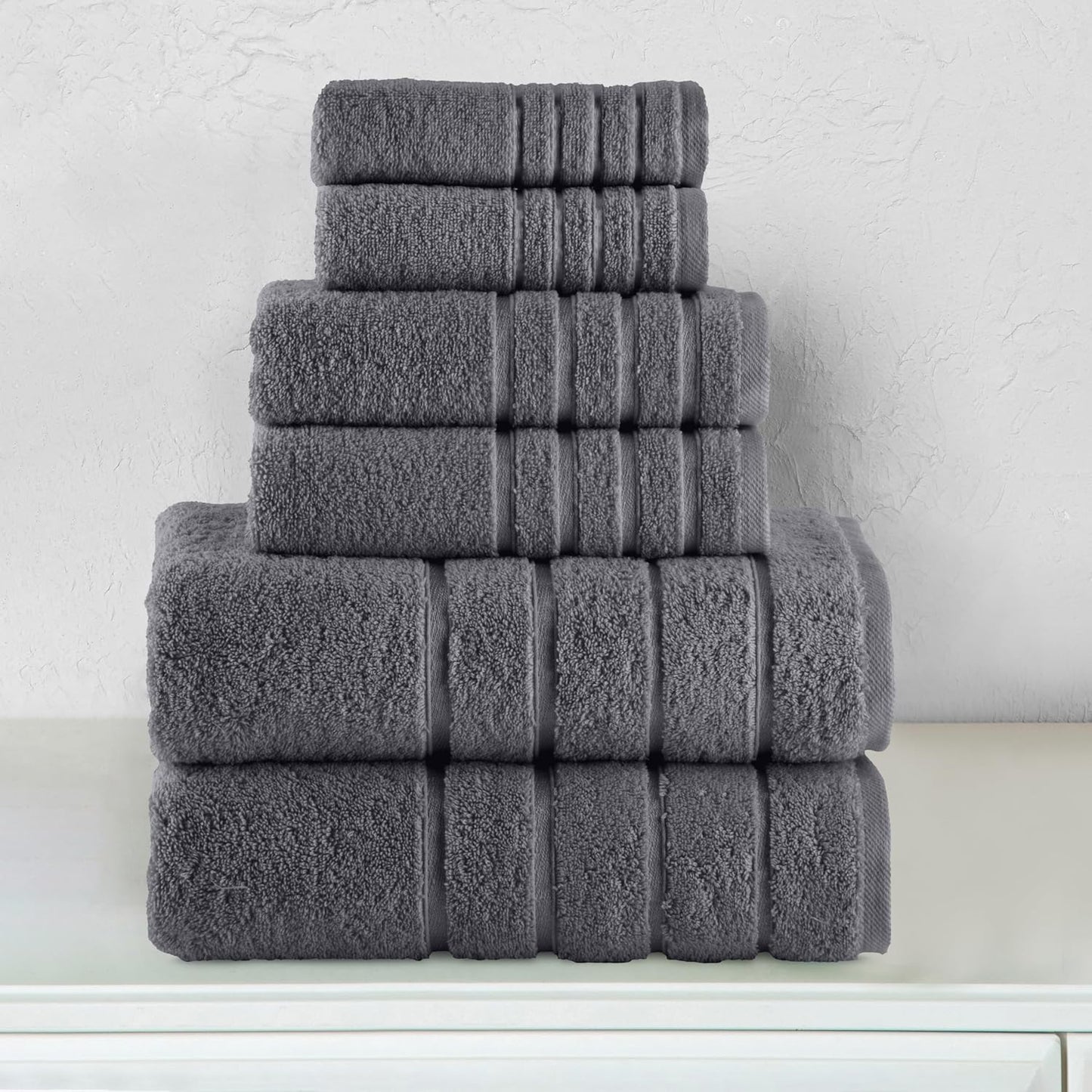 Elegant Comfort 4 Lines Viscose Stripe 6-Piece Premium Towel Set - 100% Turkish Cotton High Absorbent Luxury Bathroom