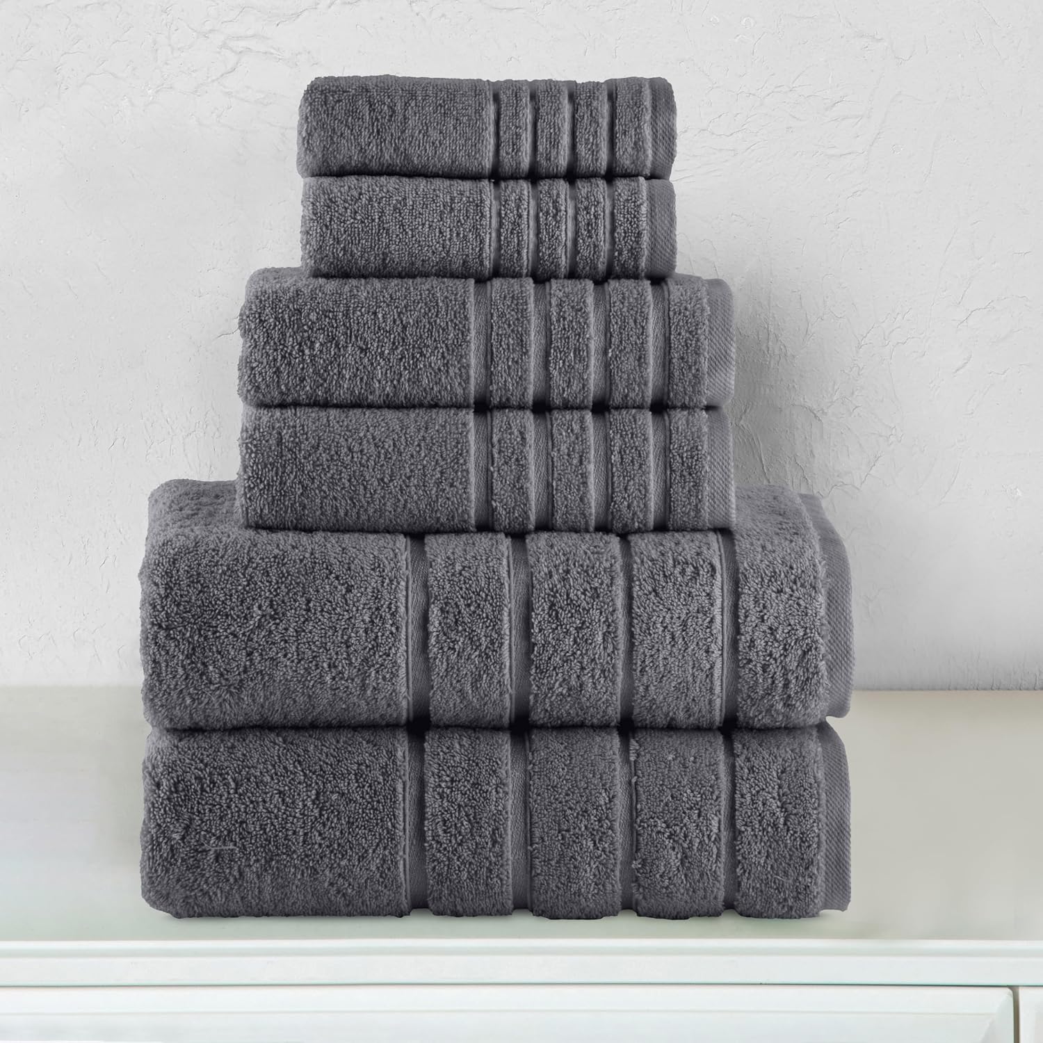 Elegant Comfort 4 Lines Viscose Stripe 6-Piece Premium Towel Set - 100% Turkish Cotton High Absorbent Luxury Bathroom