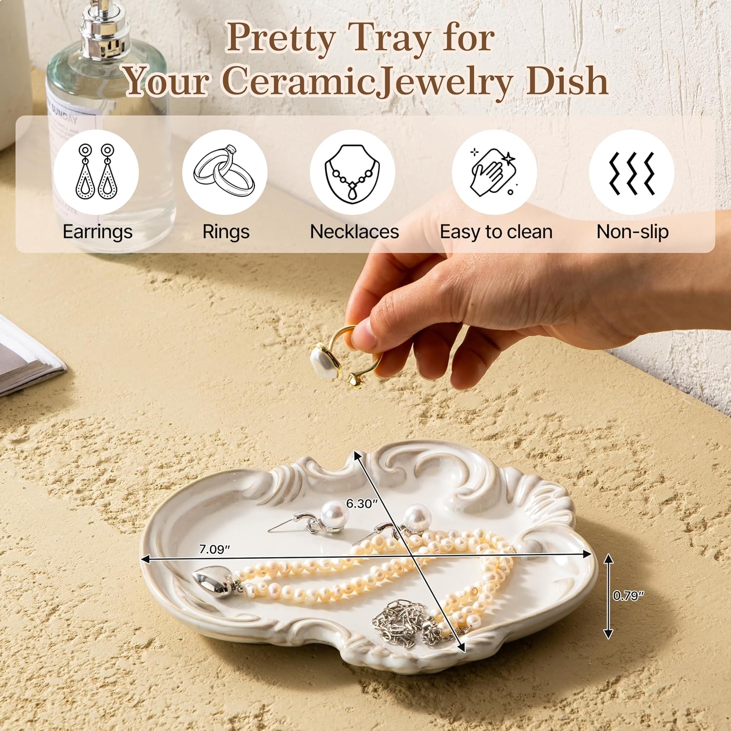 Jewelry Tray / Jewelry Dish for Rings Earrings Decorative Trinket Tray / Beige