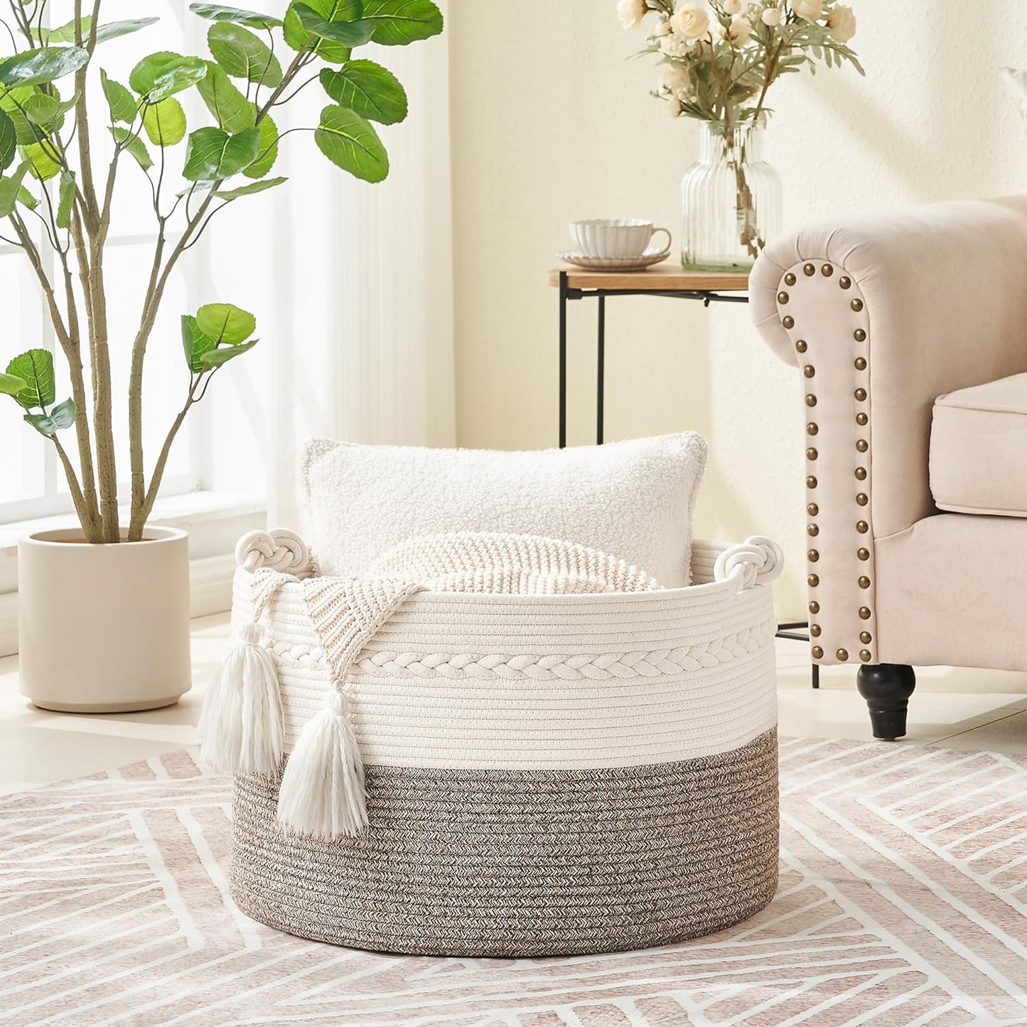 Woven Baskets for storage Baby Laundry Hamper / Beige / 20 x 13