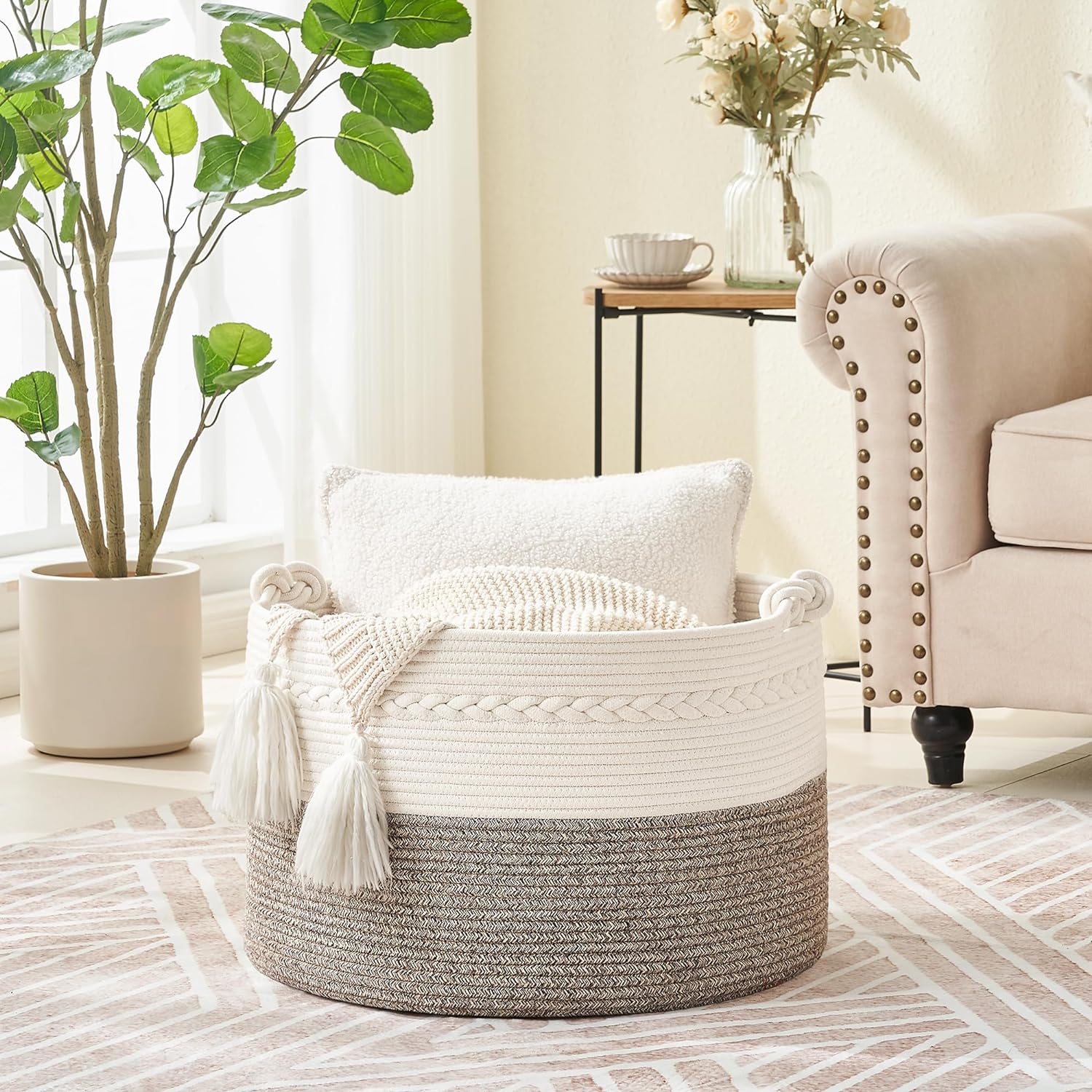 Woven Baskets for storage Baby Laundry Hamper / Beige / 20 x 13