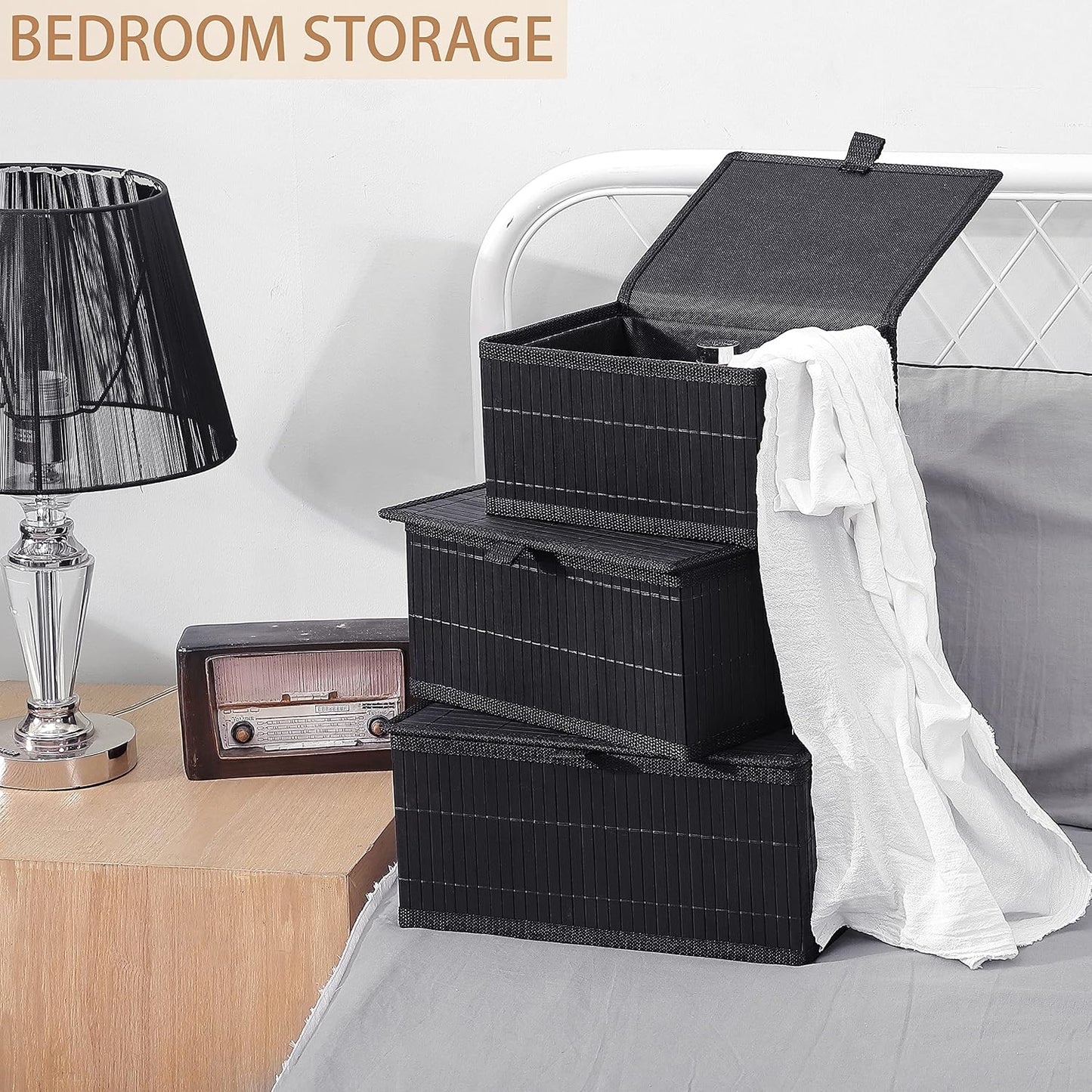 Woven Lined Storage Basket / Pure Black / Set of 3