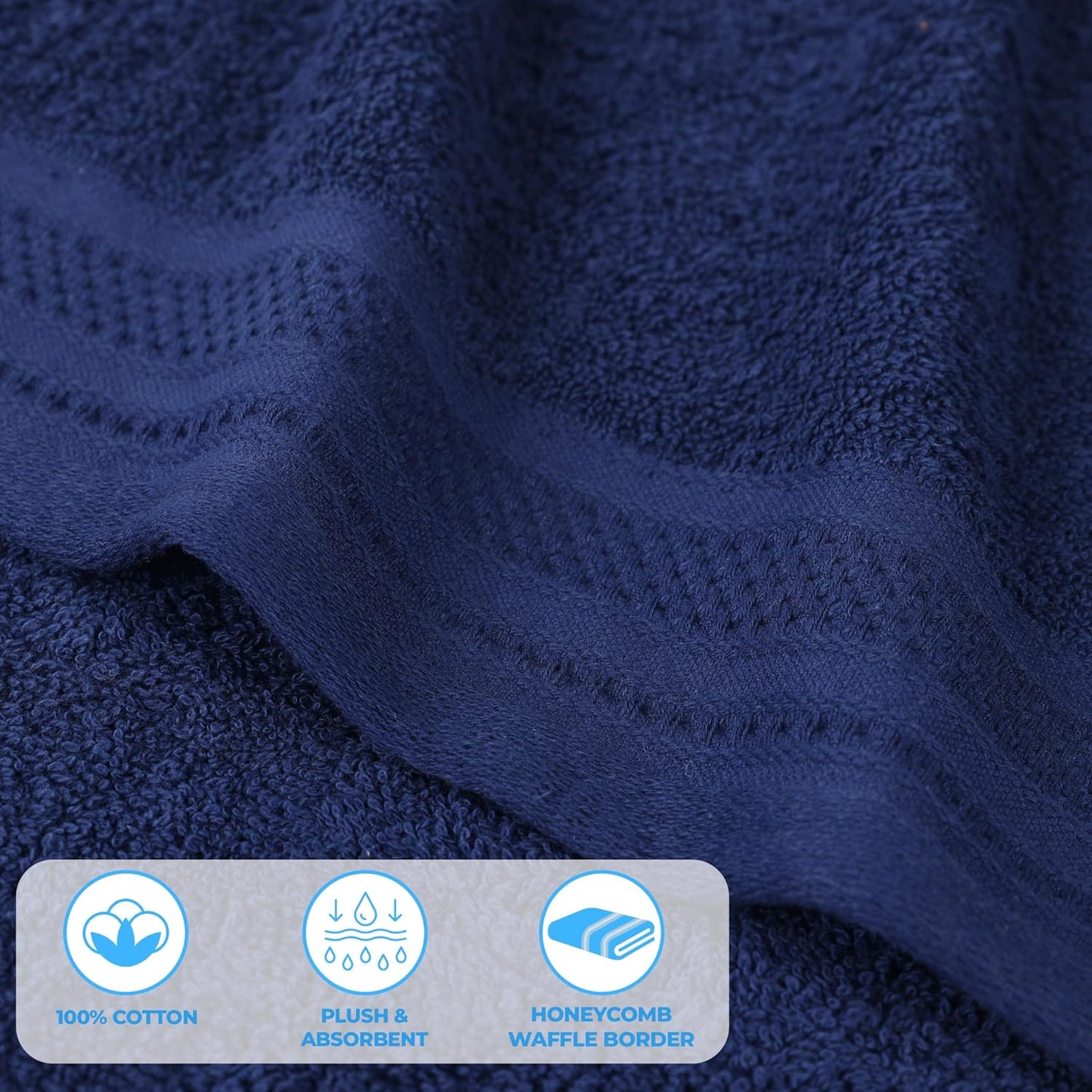 Superior Honeycomb 100% Cotton 500 GSM 12 Piece Bath Towel Set, 6 Washcloths, 4 Hand, 2 Bath Towels, Ideal for