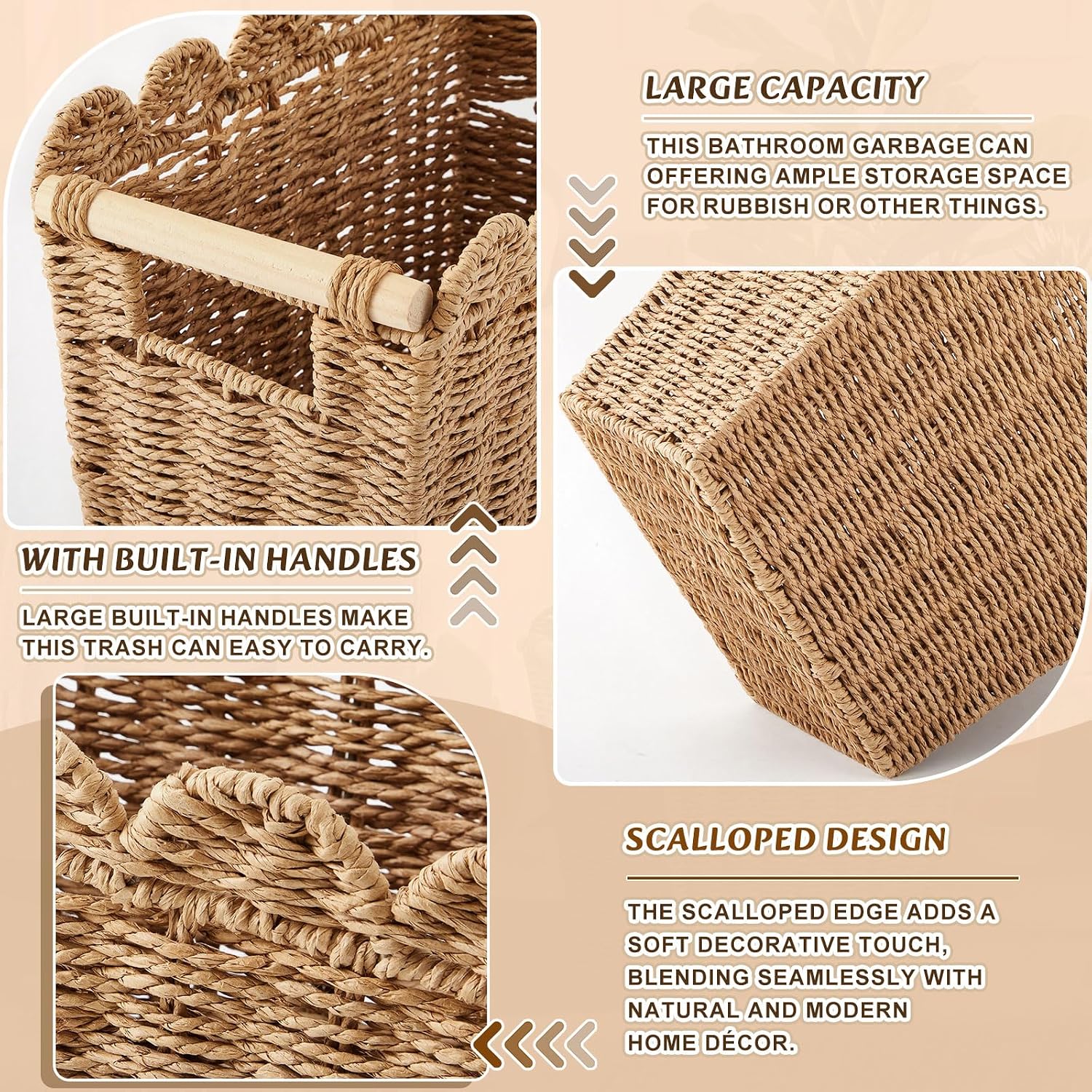 Rattan Paper Rope Waste Basket / Brown