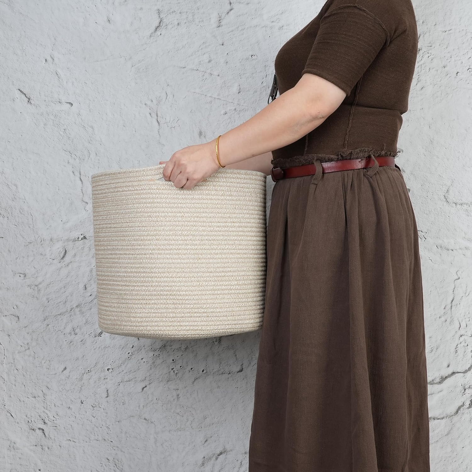 Cotton Rope Basket For Girls Boys Kids " Baby Laundry Basket Nursery Bin Round / Oatmeal / 16 x 14