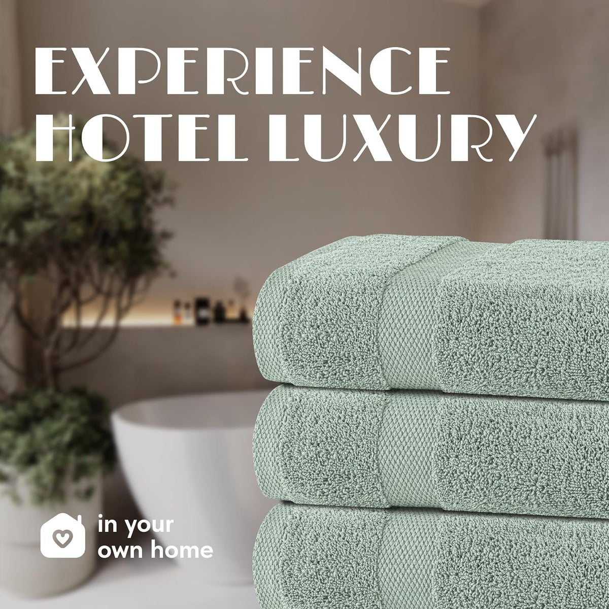 White Classic Wealuxe Green Bath Towels 24x50 Inch, Cotton Towel Set for Bathroom, Hotel, Gym, Spa, Soft Extra
