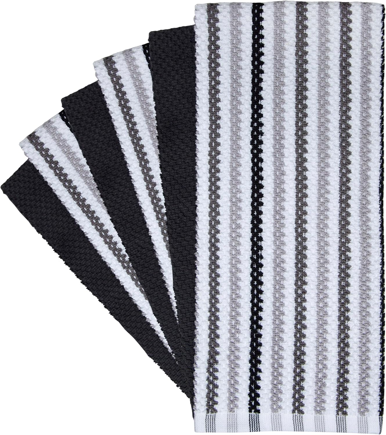 Bumble Kitchen Towels 6 Pack 100% Cotton 16"x26" - Black Wide Stripe | 430 GSM Soft Kitchen Hand Towels with Hanging