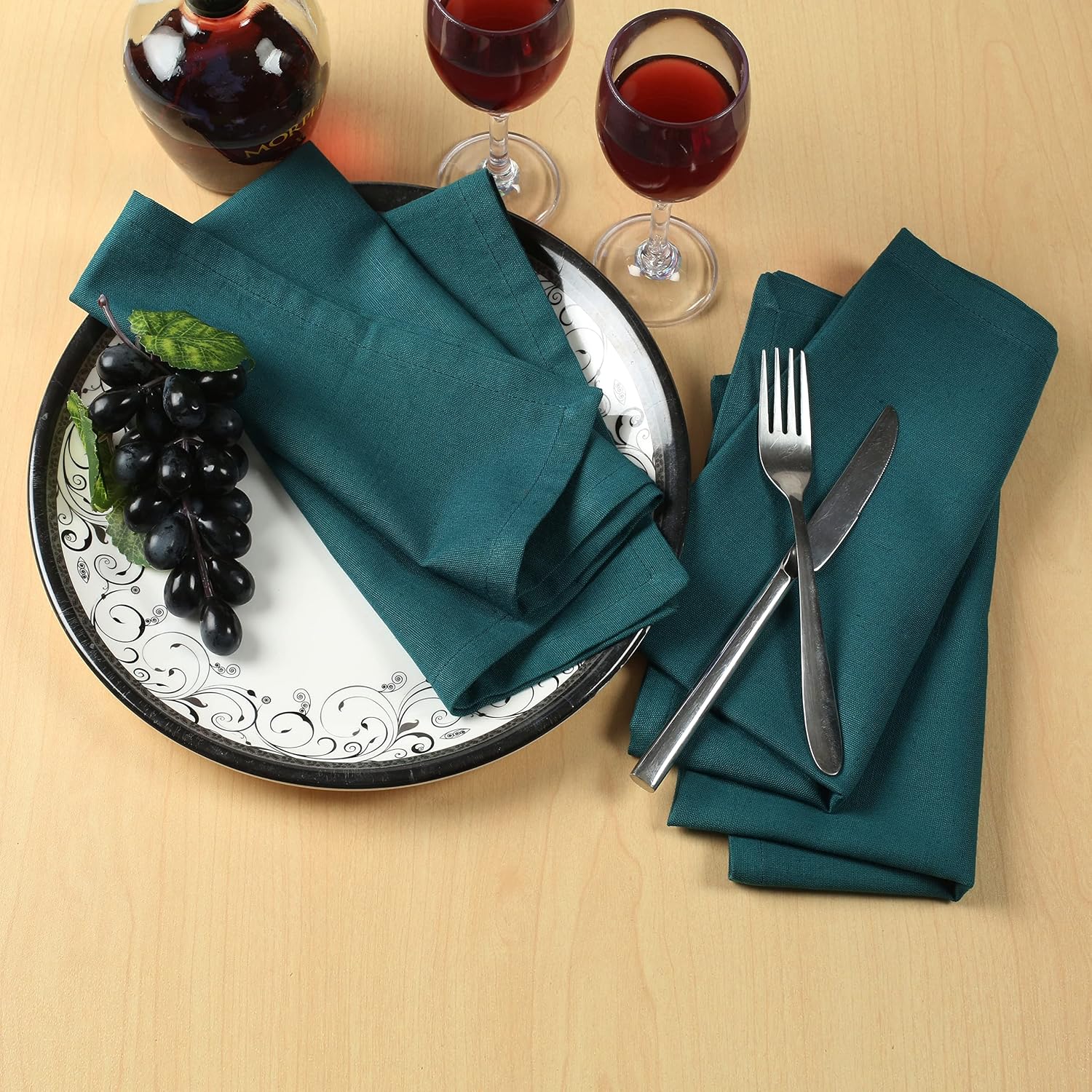 NATURALCRAFT Cloth Napkins Set of 12 Cotton Linen18x18 inch Teal | Washable Reusable Fabric Soft Durable Quality