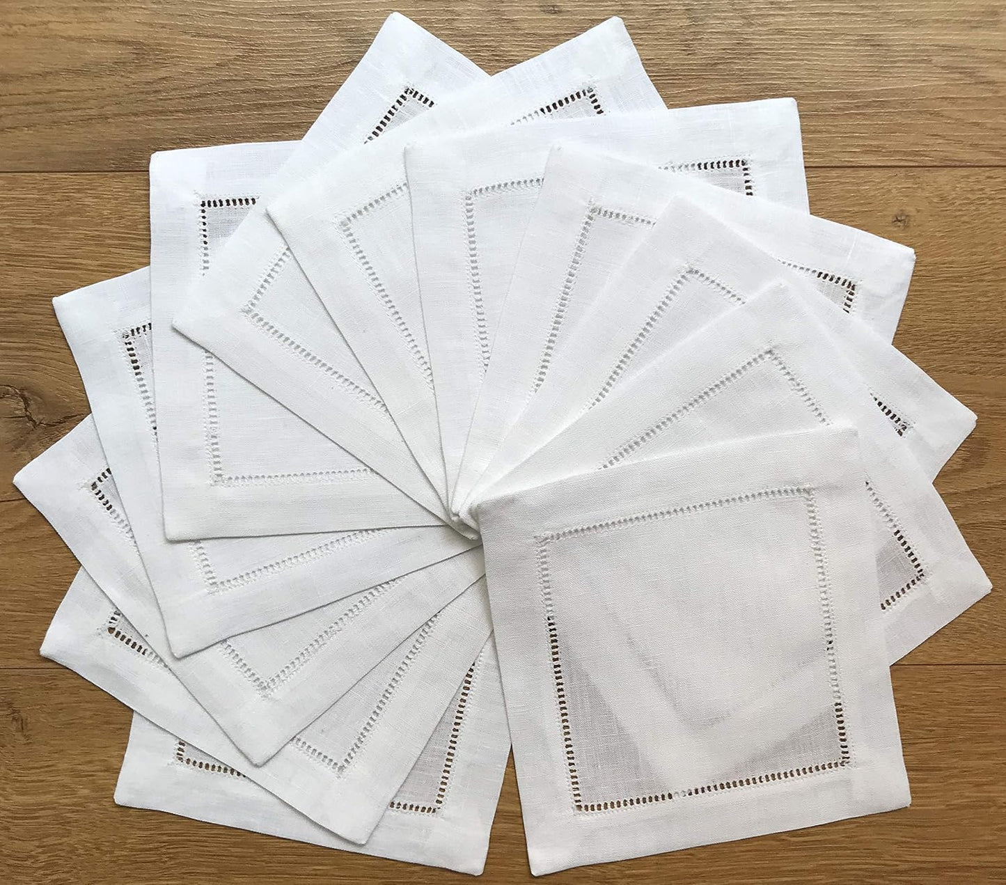 White Linen Cocktail Napkin 6"x6" Set of 50 Linen Cloth Napkin Coasters-Ladder Hemstitch 100% Linen Beverage Party