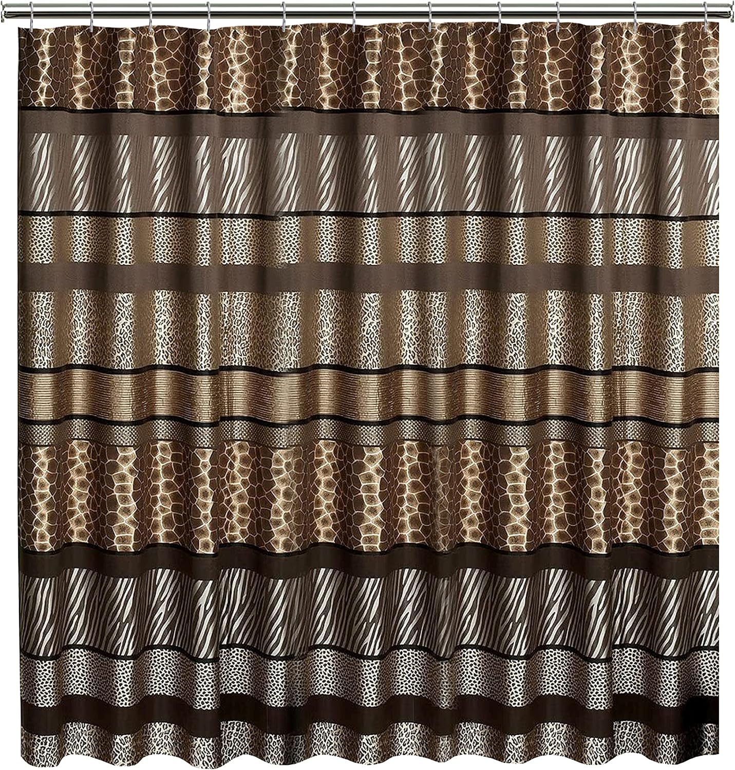 Zahari Home 13pc Safari Stripes Bathroom Shower Curtain Set Animal Print Shower Curtain & 12 Shower Curtain Hooks