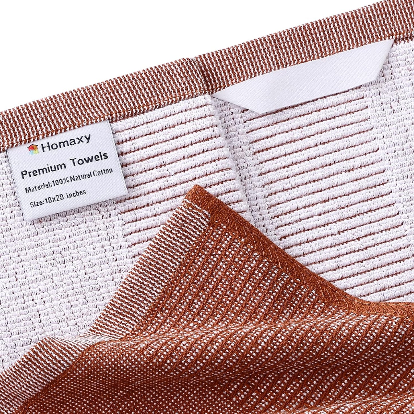 Homaxy 380 GSM Cotton Premium Kitchen Towels 6 Pack, 18"x 28", Rust | Flat and Terry Dish Towels, Highly Absorbent Tea