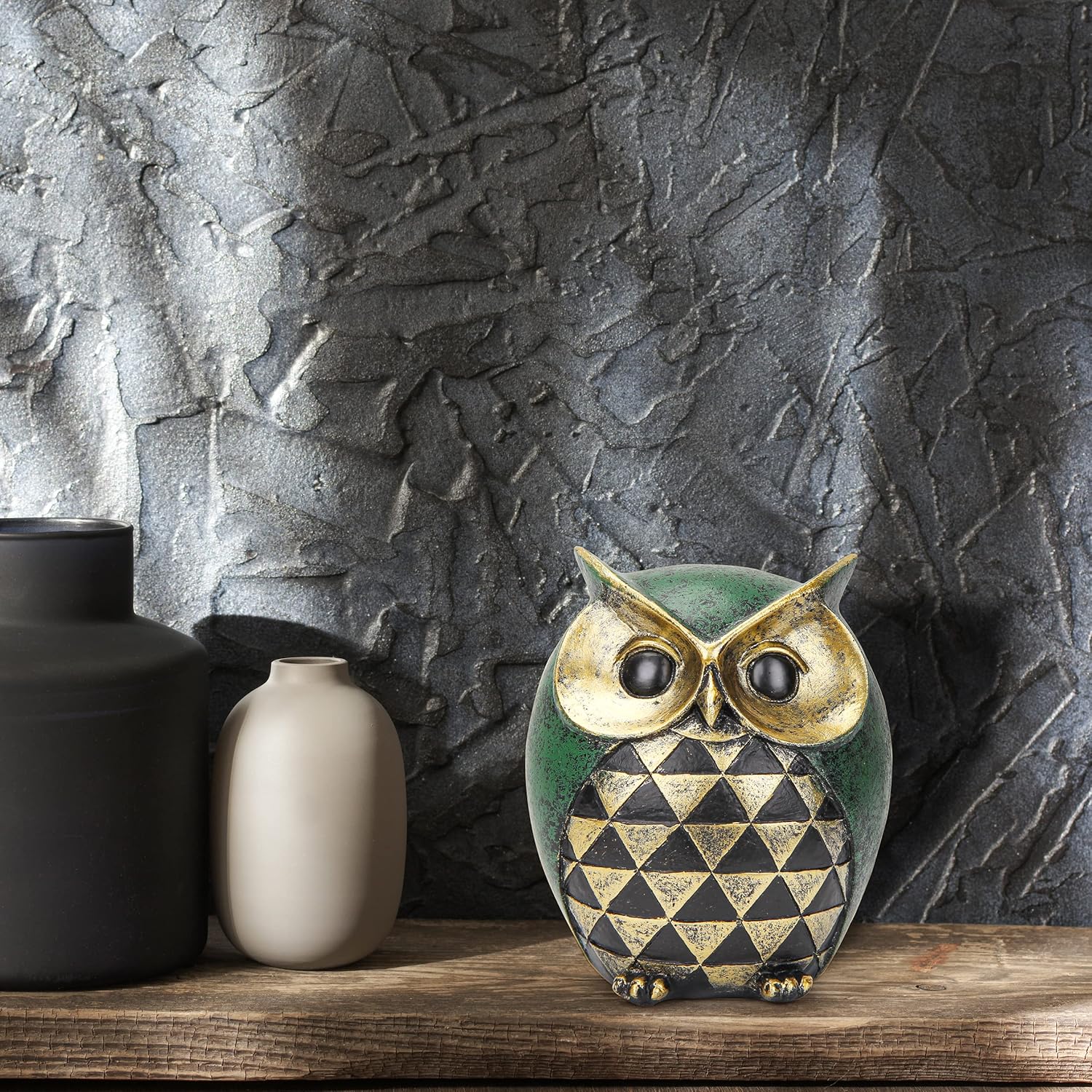 Owl Statue / Owl Decor for Modern Bathroom Bookshelf Bedroom Mantle Living Room Home / Green