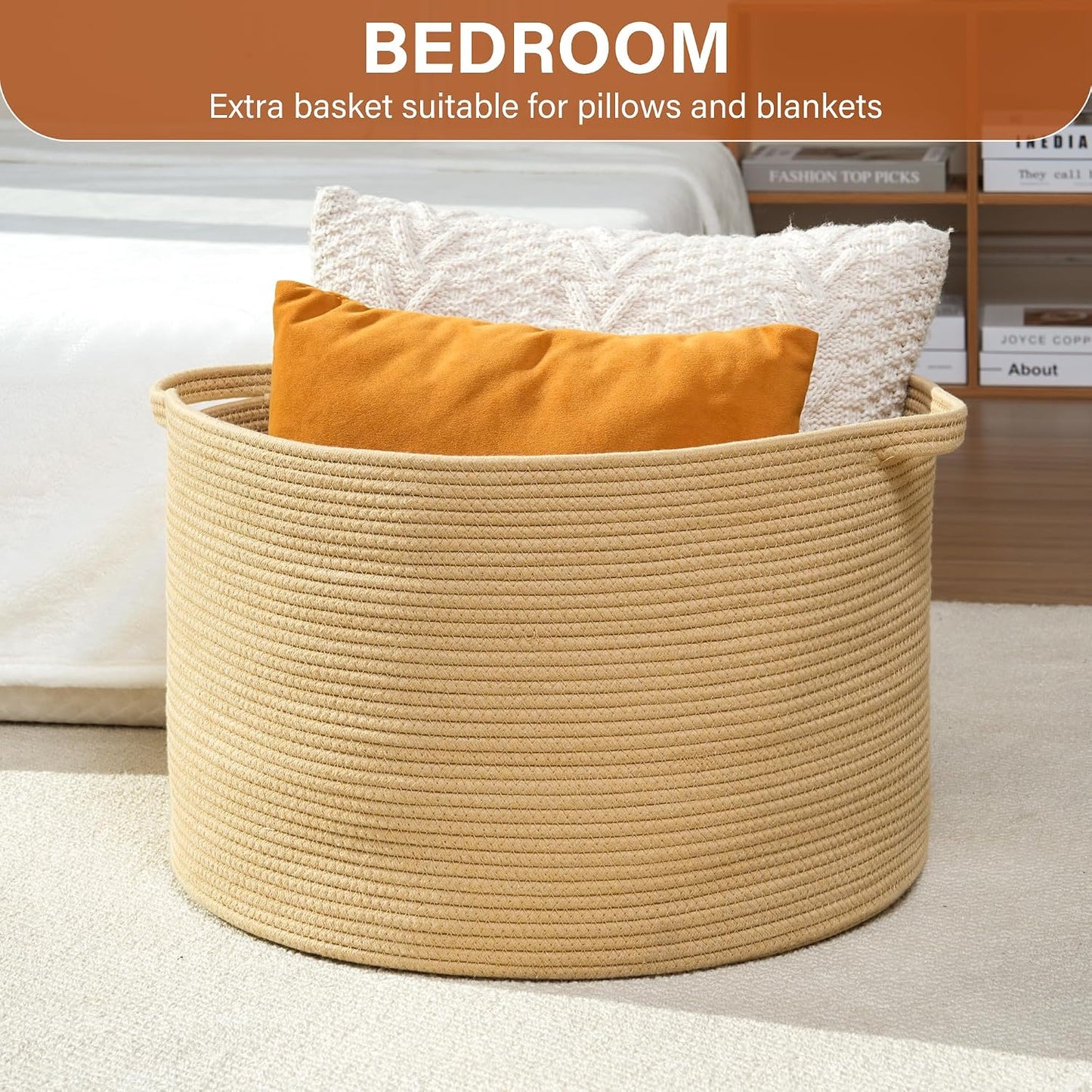 Collapsible Handle Cotton Rope Soft Woven Fabric Storage Organizer Clothes Toys / Camel / 65L