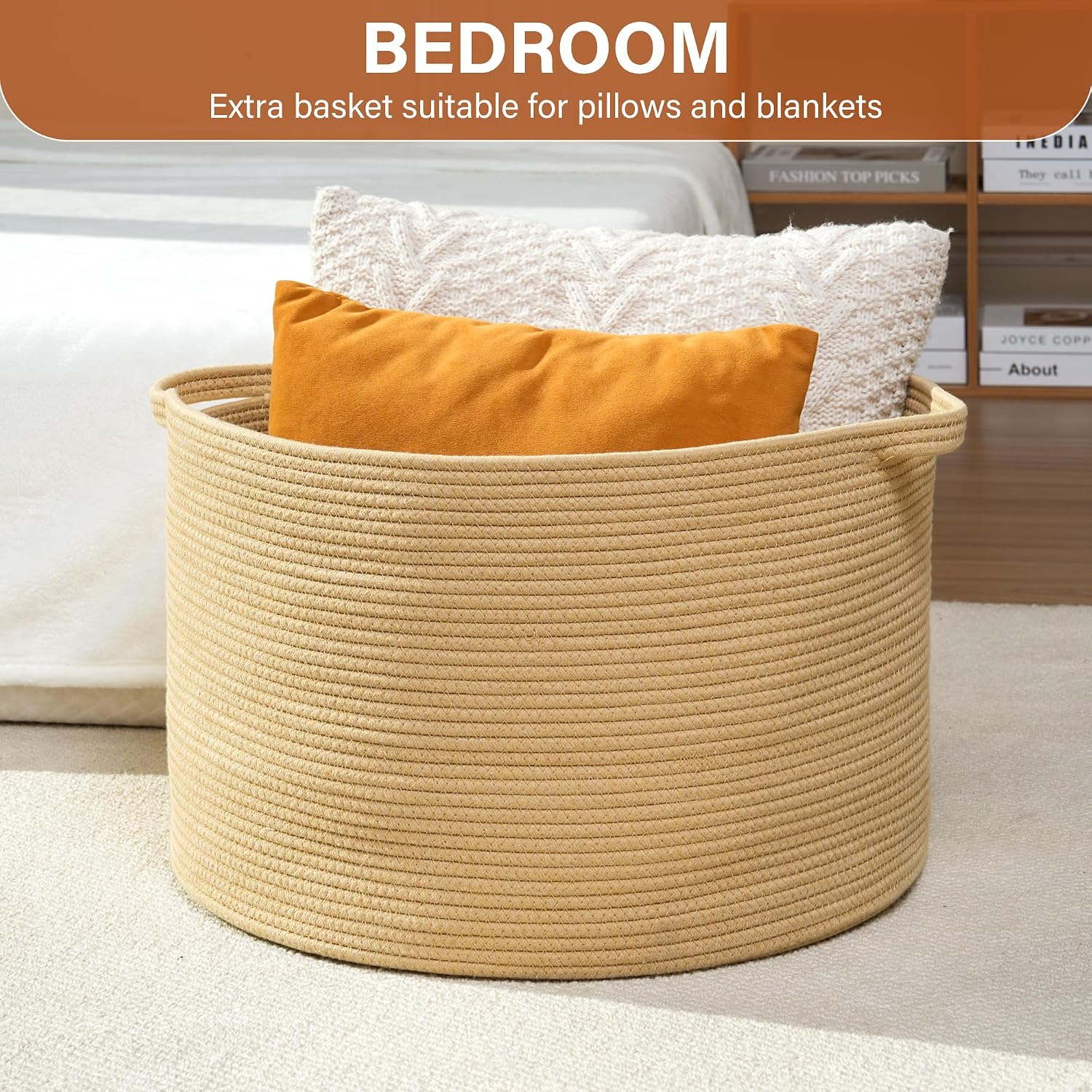 Collapsible Handle Cotton Rope Soft Woven Fabric Storage Organizer Clothes Toys / Camel / 65L