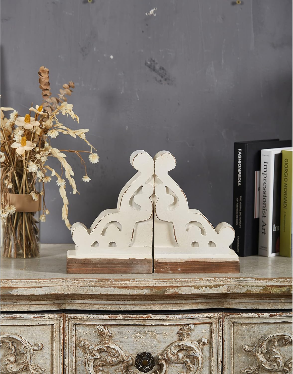 Wood Bookends Decorative / White