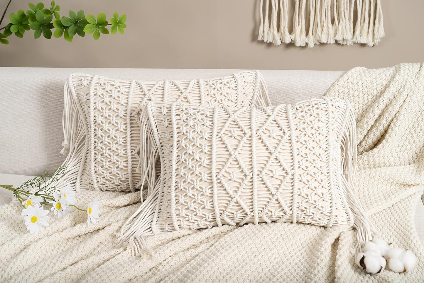 Macrame Lumbar Pillow Cover / B / Set of 2